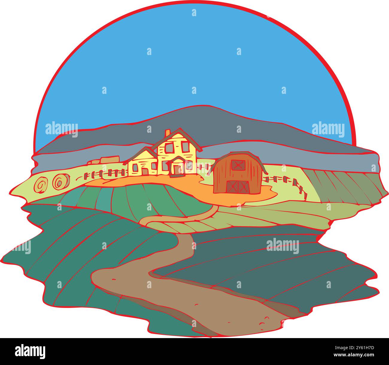 ferme isométrique avec grange de moulins et clôture de foin de silo et illustration vectorielle isolée de lampadaire Illustration de Vecteur