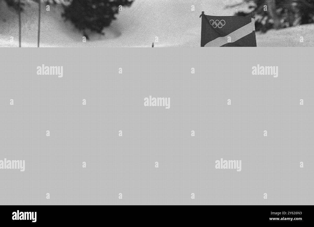 Jean Claude Killy en route pour remporter la médaille d'or dans la course de slalom géant aux Jeux olympiques d'hiver. 12 février 1968 Banque D'Images