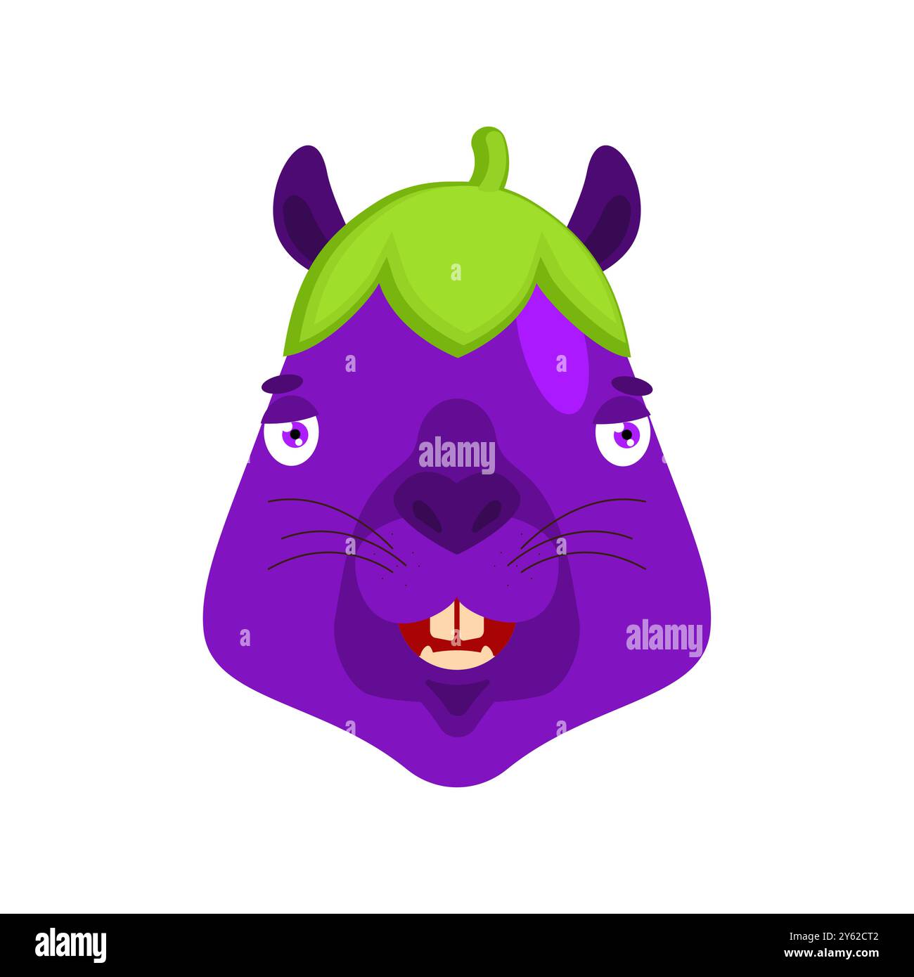 Face d'aubergine de capybara. Légume pourpre de rongeur. Animal de personnage de dessin animé Illustration de Vecteur