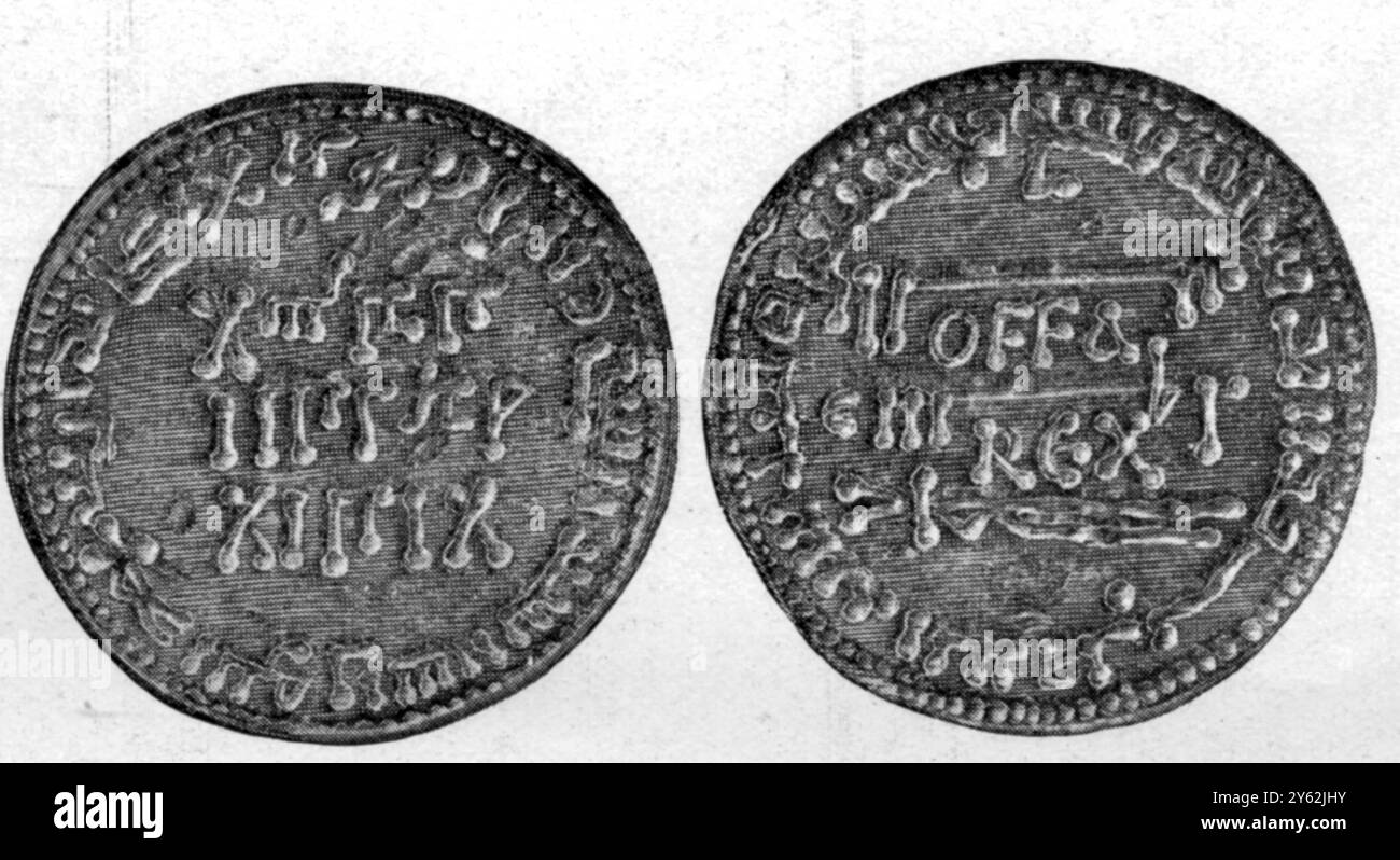 Le seul exemple connu de la monnaie d'or du roi anglo-saxon Offa frappé pour un roi chrétien mais portant une inscription mahoméenne coin of King Offa ou Offa's coin Banque D'Images