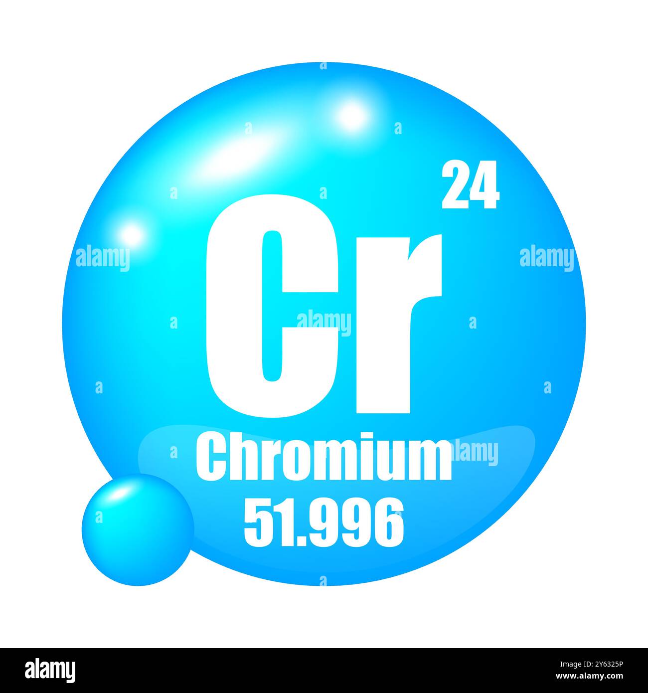 Icône d'élément chrome. Mise au point du symbole CR. Numéro atomique 24. Masse 51.996. Illustration de Vecteur