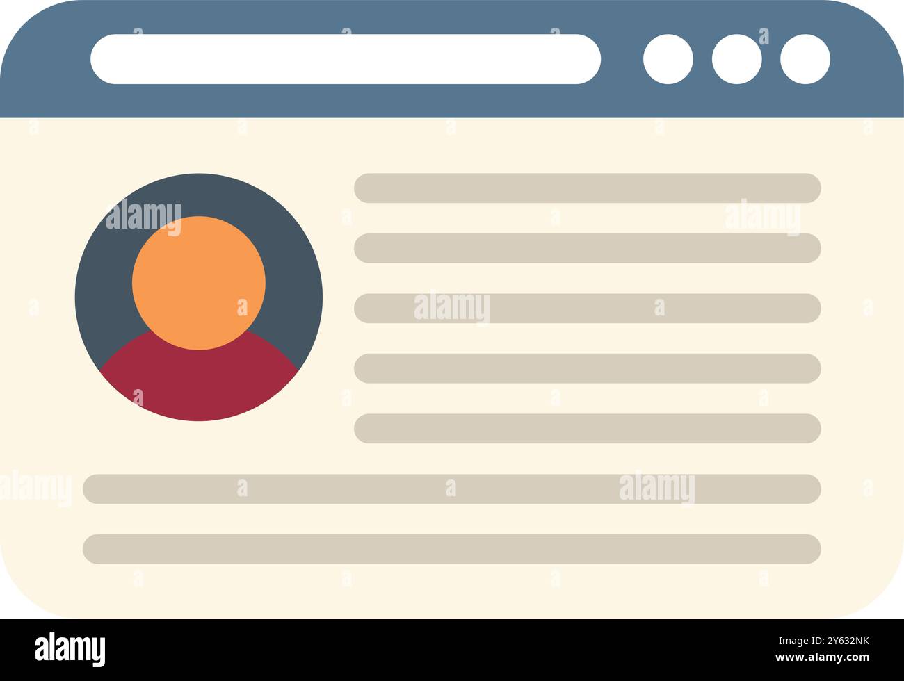 Fenêtre de navigateur affichant un profil utilisateur, avec un avatar et des détails personnels, symbolisant l'identité en ligne et la présence numérique Illustration de Vecteur
