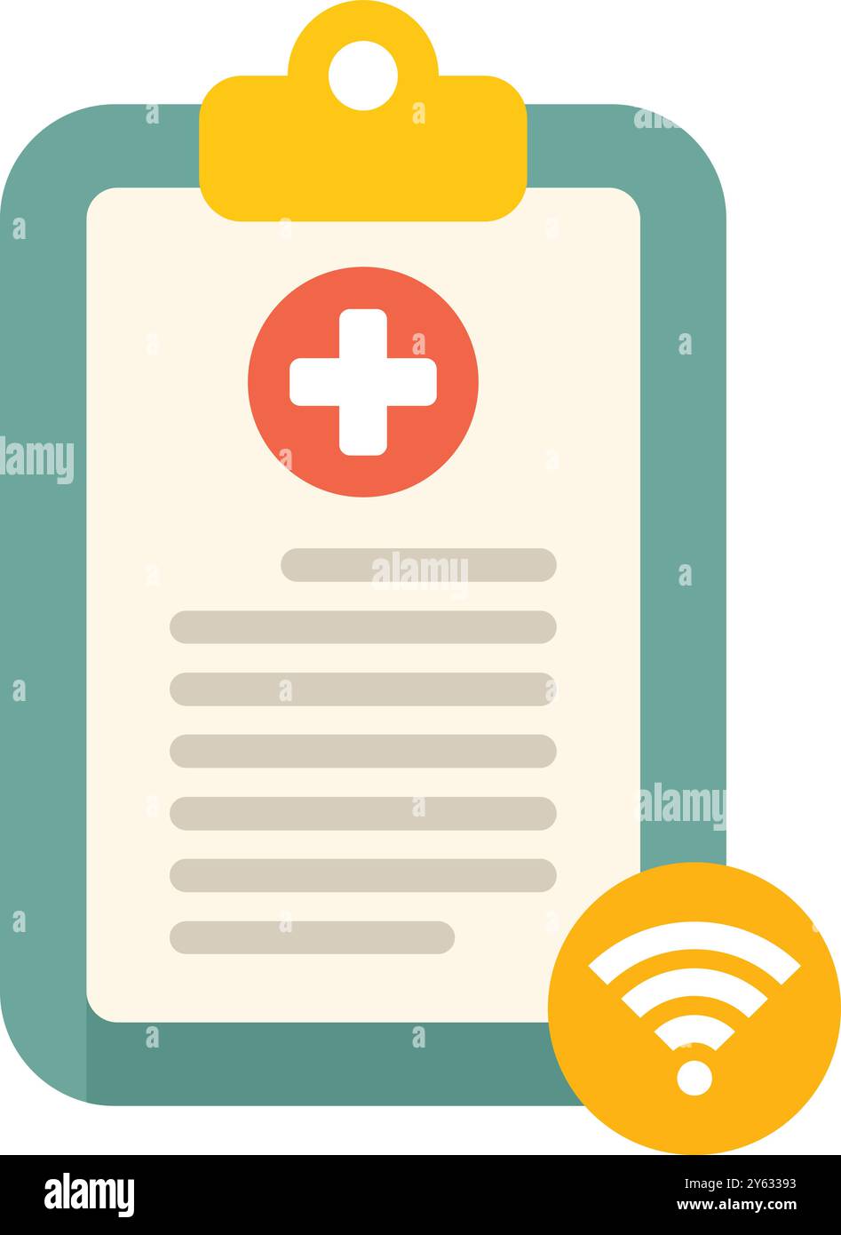 Cette illustration vectorielle présente un presse-papiers médical avec un symbole wifi, représentant le concept de soins de santé en ligne Illustration de Vecteur
