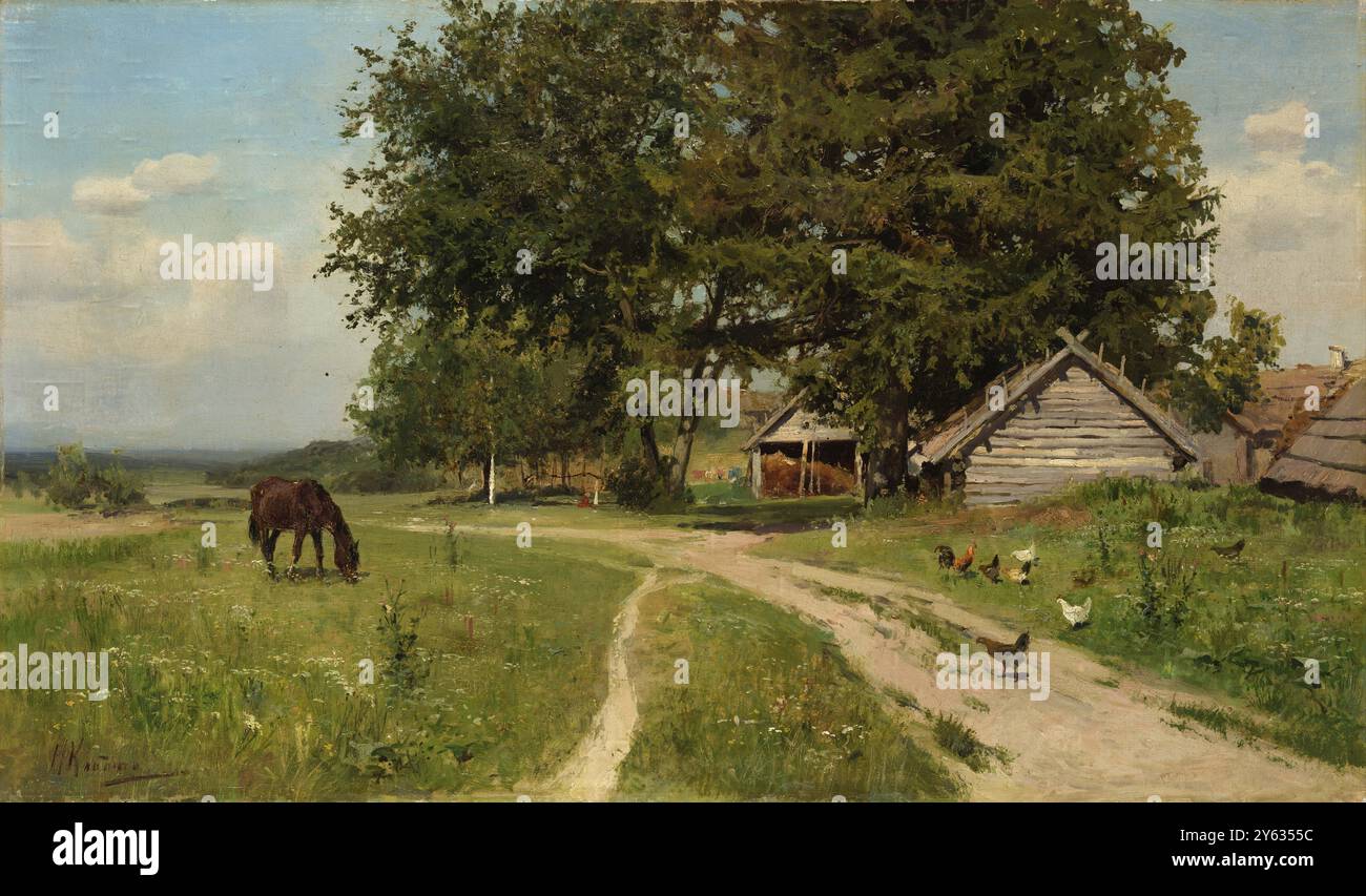 Paysage rural. Musée : Institut d'art réaliste russe, Moscou. Auteur : Nikolai Alexandrovich Klodt (Clodt). Banque D'Images