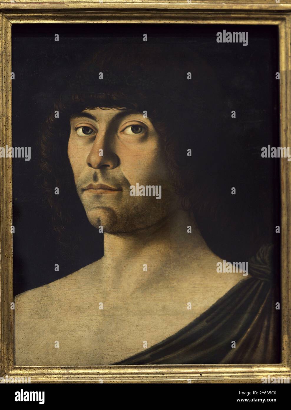 Raffaele Zovenzoni (1431-env. 1484). Humaniste et écrivain italien. Portrait du poète Raffaele Zovenzoni (poète lauréat), vers 1467, par le peintre italien Giovanni Bellini (vers 1432-1516). Huile sur panneau de bois. Pinacoteca Castello Sforzesco, Milan, Italie. Auteur : Giovanni Bellini (vers 1432-1516). Peintre italien. Banque D'Images