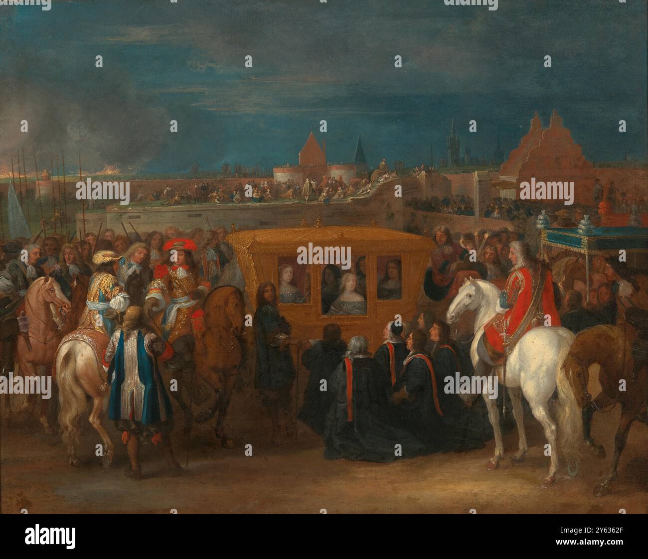 L'entrée solennelle de Louis XIV, roi de France et de la reine Marie-Thérèse à Douai. Musée : COLLECTION PRIVÉE. AUTEUR : ADAM FRANS VAN DER MEULEN. Banque D'Images