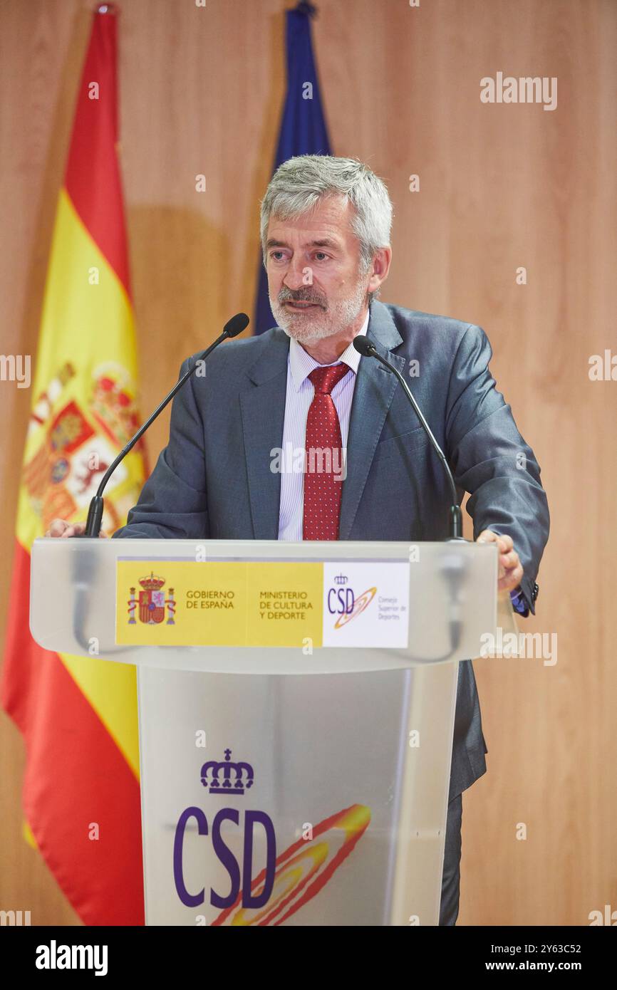 Madrid, 30/07/2019. Conseil supérieur du bâtiment sportif, Ciudad Universitaria. Accueil des deux équipes nationales de water-polo, femmes et hommes. Fernando Carpena, président de la Fédération espagnole de Water Polo. Photo : Guillermo Navarro. ARCHDC. Crédit : album / Archivo ABC / Guillermo Navarro Banque D'Images