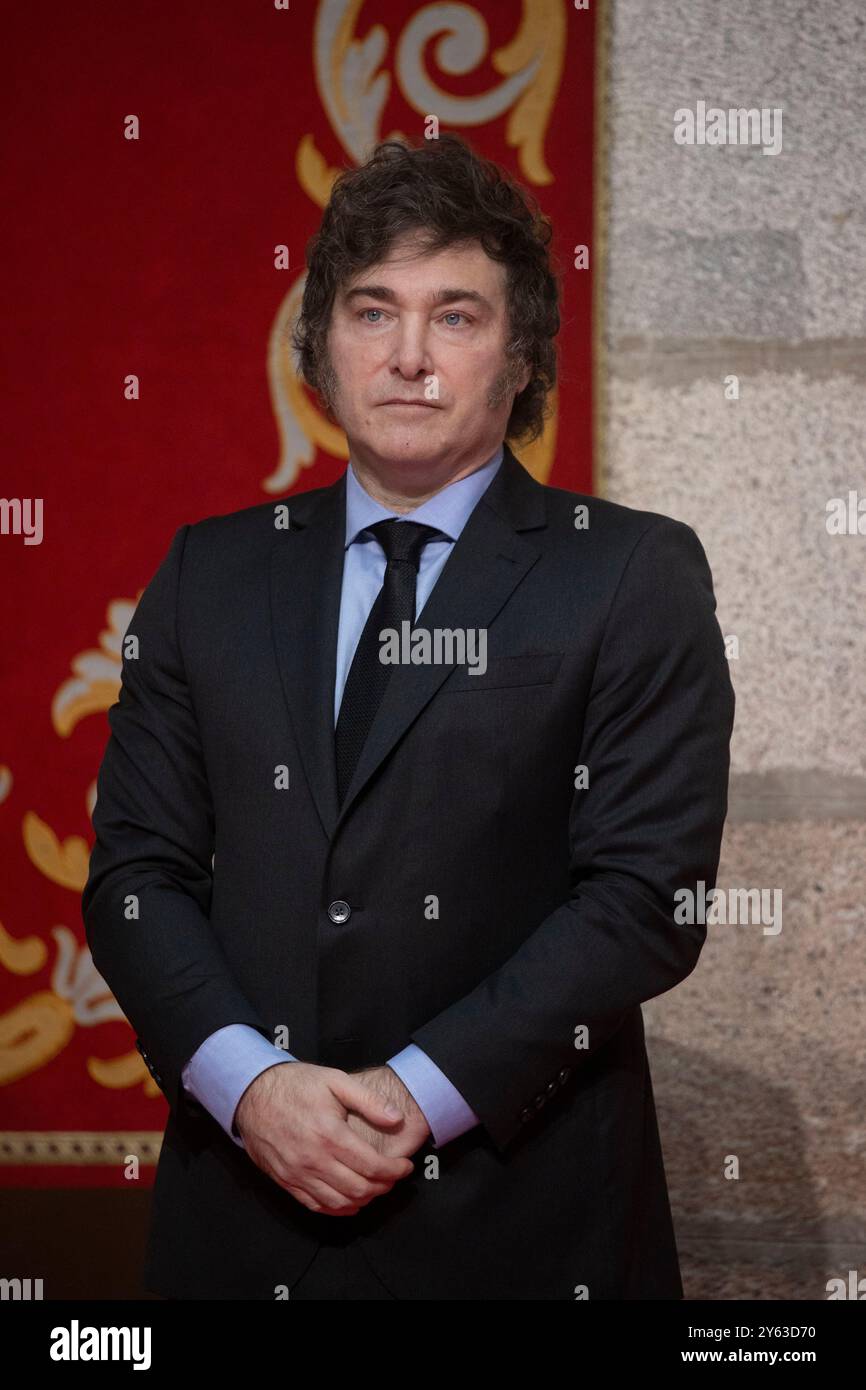 Madrid, 21/06/2024. Le Président de l'Argentine, Javier Milei, reçoit la Médaille internationale de la Communauté de Madrid des mains de la Présidente Isabel Díaz Ayuso. Photo : Ángel de Antonio. ARCHDC. Crédit : album / Archivo ABC / Ángel de Antonio Banque D'Images