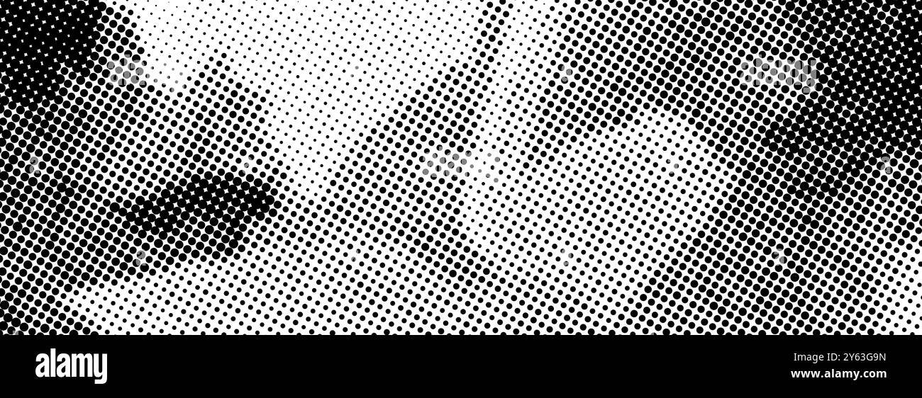 Texture de demi-teinte granuleuse et déformée en pointillés. Arrière-plan bitmap à grain de pixels désordonné. Motif dégradé ondulé grunge déchiré. Fond de bruit de trame rétro. Fond d'écran de superposition comique abstrait vectoriel Illustration de Vecteur