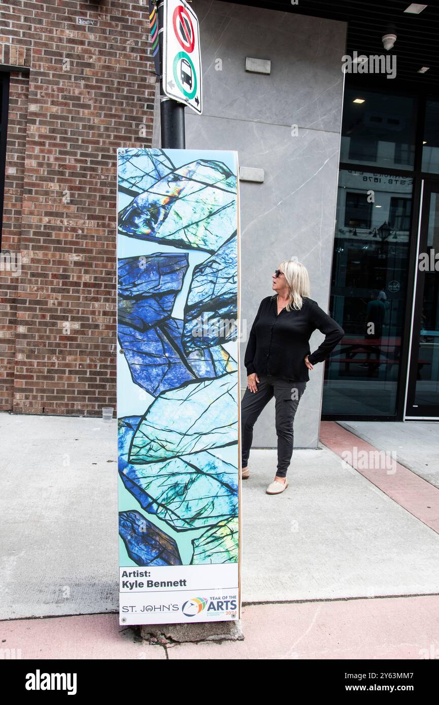 Année des Arts murale de divers rochers sur la rue Water au centre-ville de John's, Terre-Neuve-et-Labrador, Canada Banque D'Images