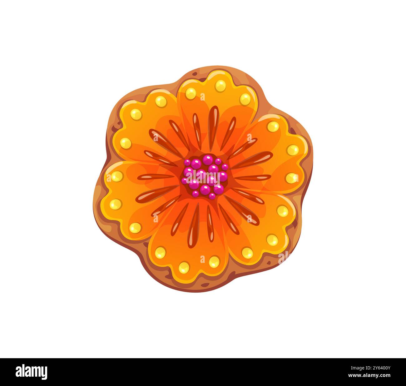 Biscuit mexicain Dead Day biscuit biscuit fleur de souci pour les vacances de Dia de Los Muertos, gâteau de dessin animé vectoriel. Biscuit de bonbons de fête religieuse mexicaine de fleur de souci de l'autel de Dia de Los Muertos Illustration de Vecteur