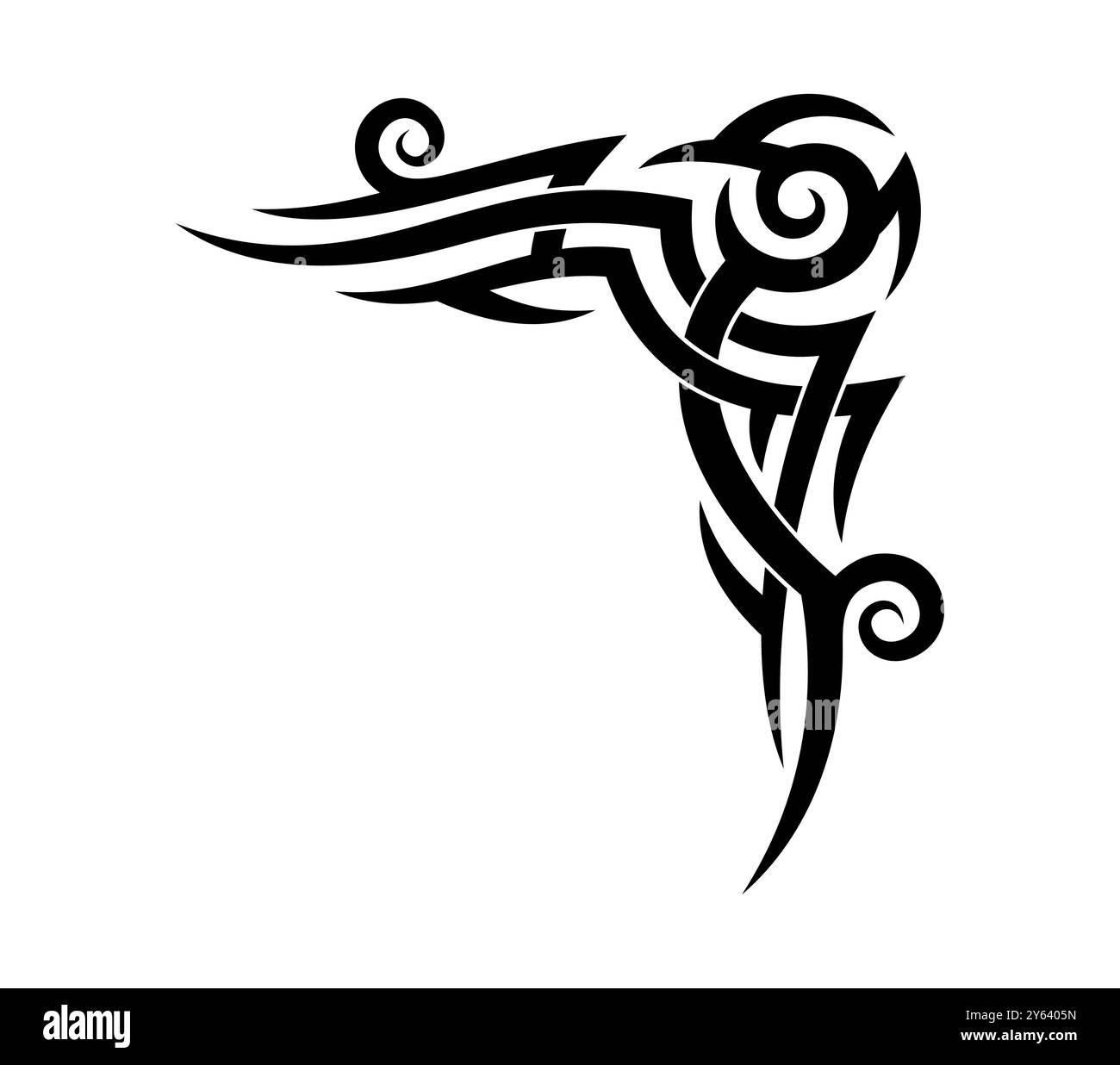 Tatouage tribal celtique ou maori, coin décoratif noir vectoriel isolé dans un style folklorique ancien, avec des lignes audacieuses et larges, des angles vifs et des éléments courbes. Ornement tribal monochrome traditionnel Illustration de Vecteur