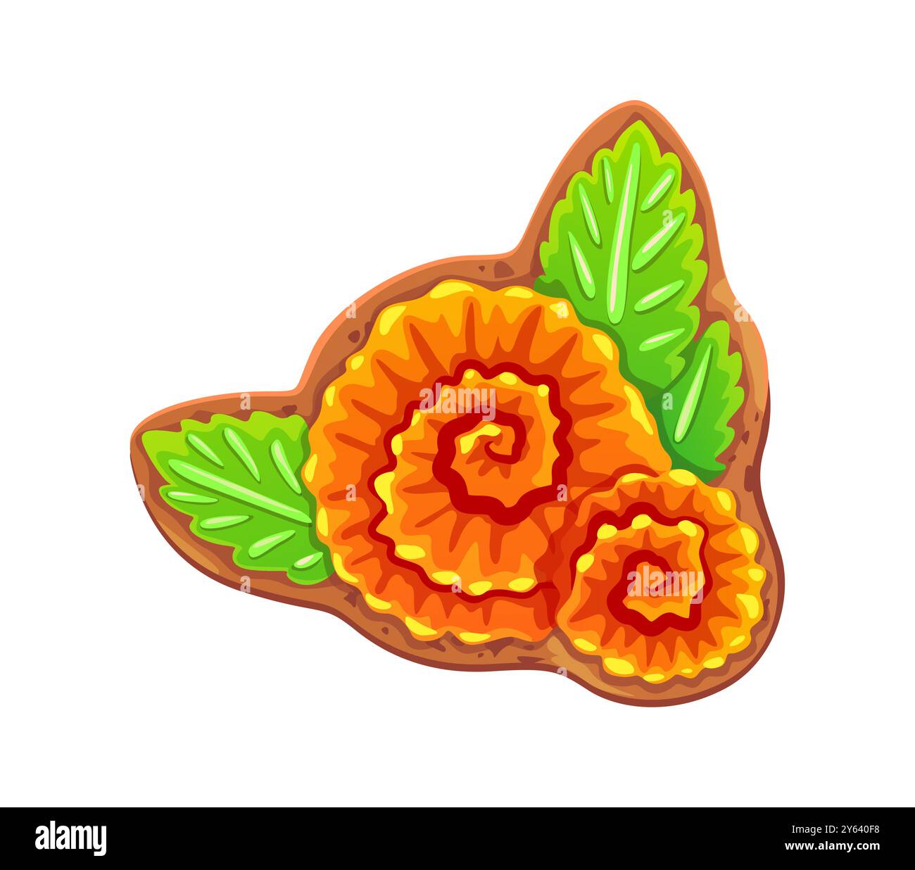 Cookie biscuit mexicain de fleurs de souci de jour mort pour les vacances de Dia de Los Muertos, gâteau vectoriel. Biscuit de fête religieuse mexicaine de soucis avec des fleurs de bonbons pour Dia de Los Muertos ou Day of the Dead Illustration de Vecteur