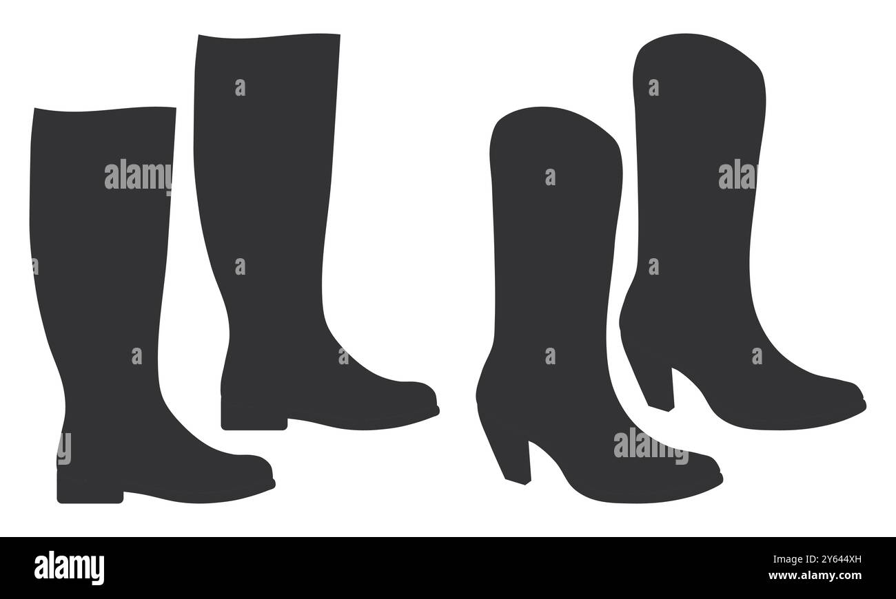 Bottes hommes et femmes Silhouette Vector. Type de bottes classiques. Deux paires de silhouettes de bottes. Illustration de Vecteur
