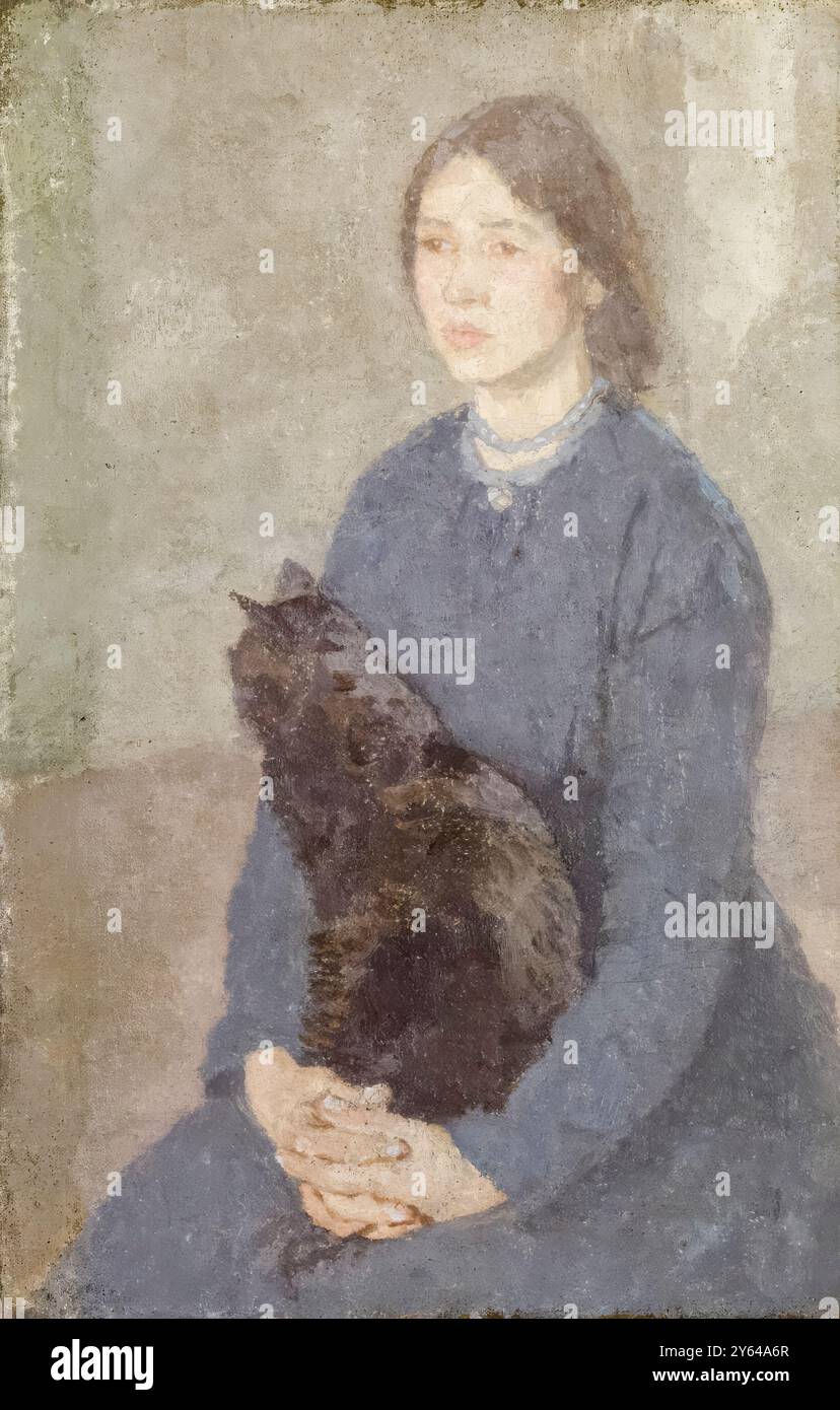 Jeune femme tenant un chat noir, portrait peint à l'huile sur toile par Gwen John, 1920-1925 Banque D'Images
