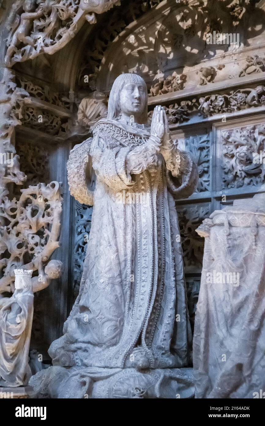 Tombe d'Alphonse de Trastamara, frère d'Elisabeth la Catholique. Sculpture de Gil de Siloe Banque D'Images