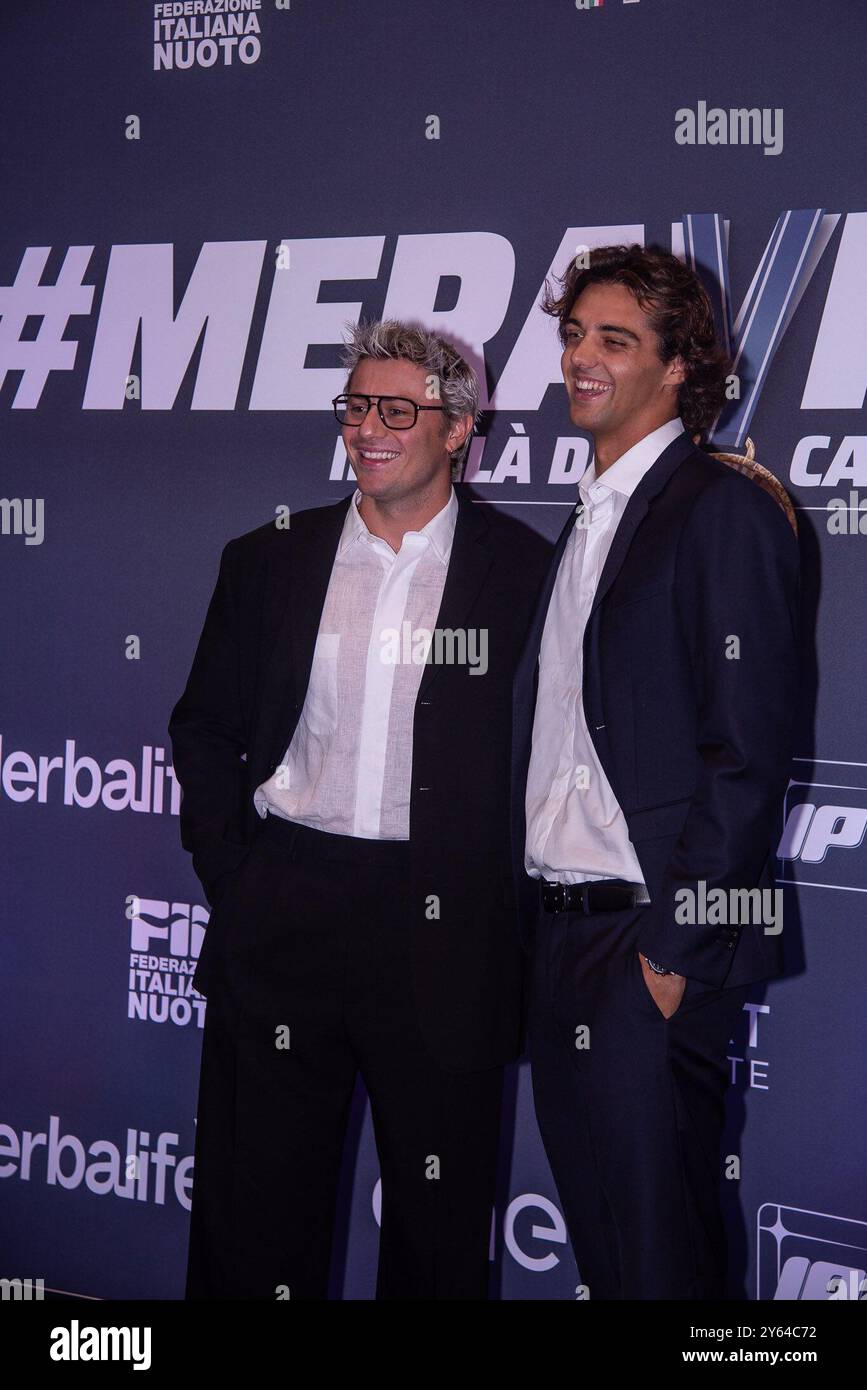 **PAS DE WEB ET DE JOURNAUX SEULEMENT POUR L'ITALIE** merveilleux le Gala des champions italiens sur la photo : Nicolò Martinenghi avec Thomas Ceccon Banque D'Images