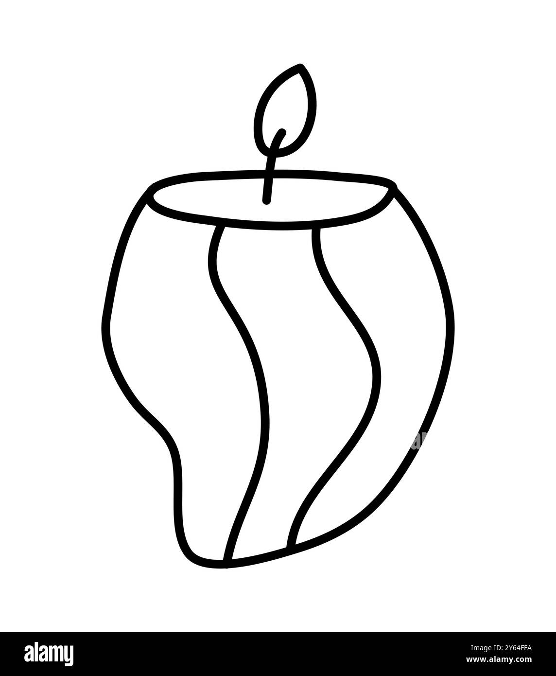 Bougie esthétique de décoration de ligne vectorielle de cire. Illustration colorée dessinée à la main. Délicat élément romantique de décor. Dessinez une bougie allumée chaleureuse Illustration de Vecteur