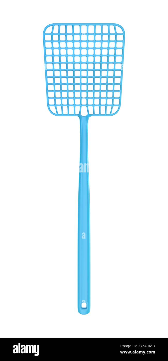 Swatter de mouche en plastique sur fond blanc Banque D'Images