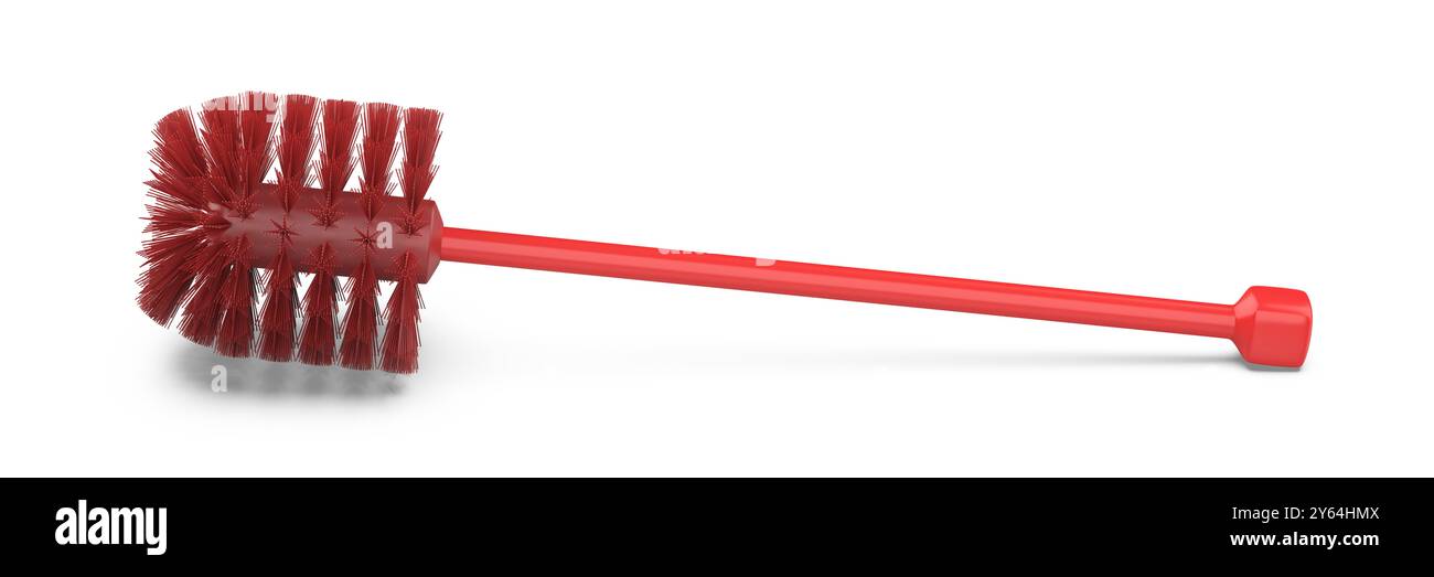 Brosse de toilette rouge en plastique sur fond blanc Banque D'Images
