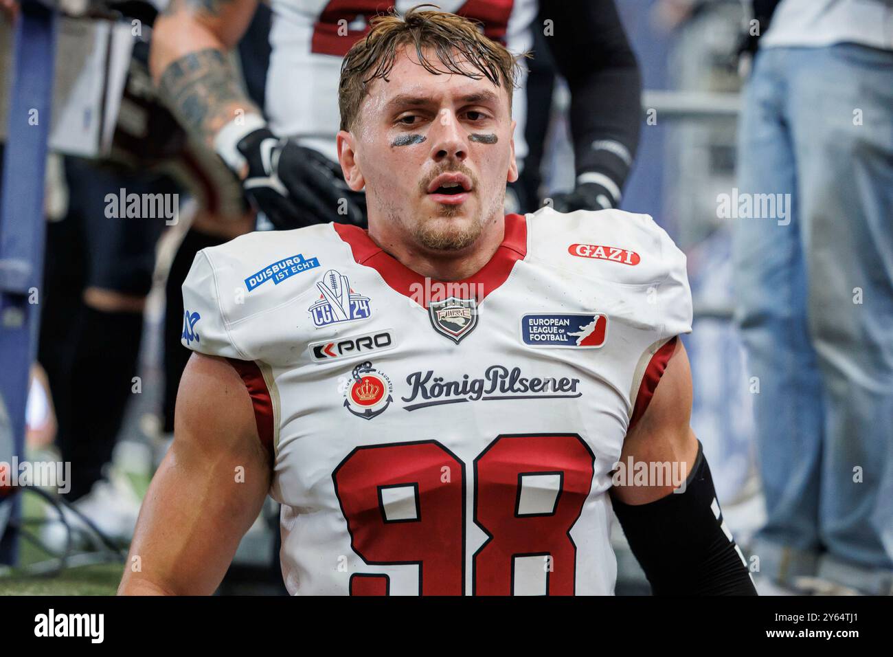 Gelsenkirchen, Deutschland. 22 septembre 2024. firo : 22/09/2024, Football américain, ELF, Ligue européenne de football, Championnat 2024, Rhein Fire vs Vienna Vikings Defensive Lineman Max Parkinson (Rhine Fire) Portrait, crédit : dpa/Alamy Live News Banque D'Images