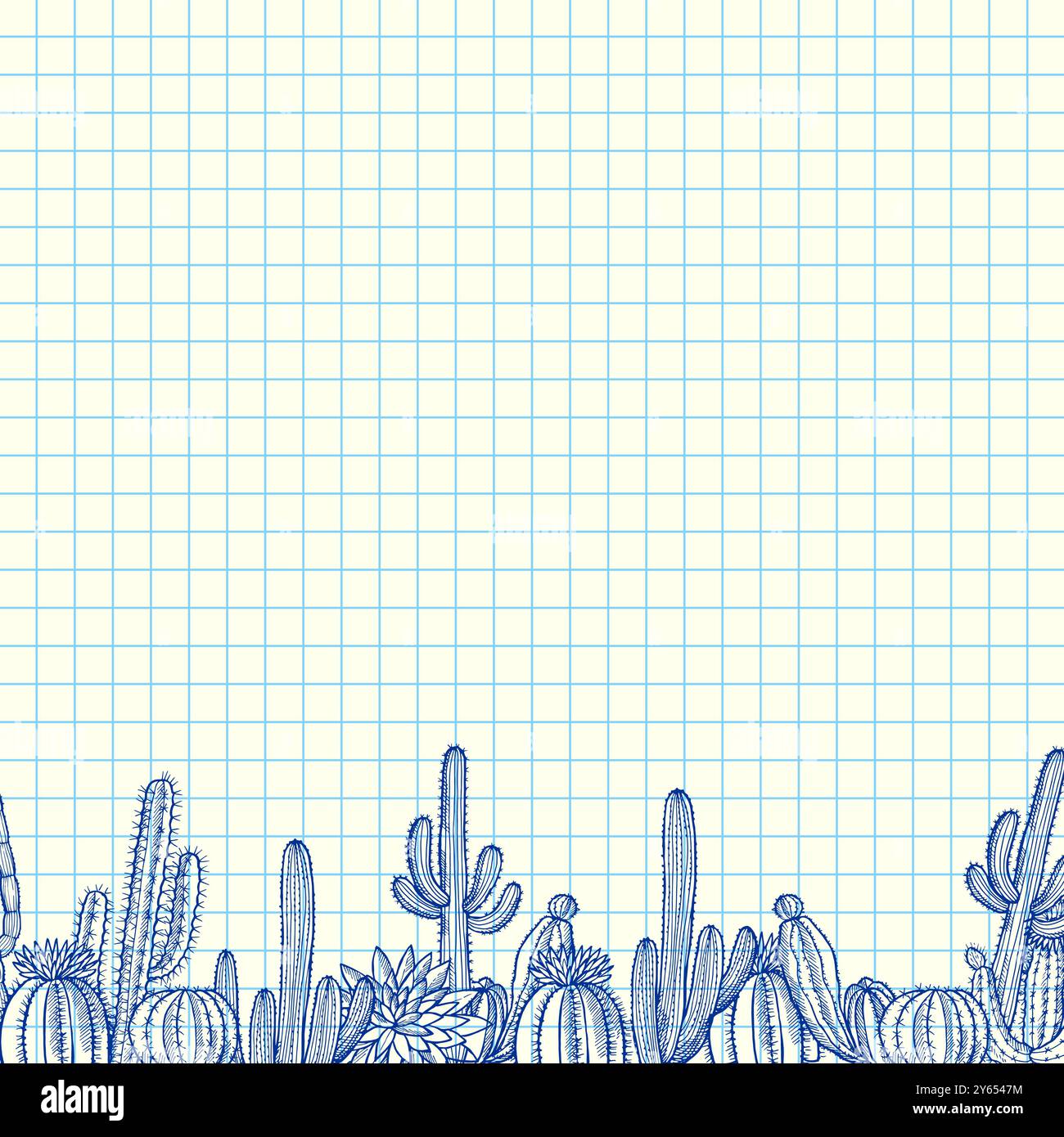 cactus dessinés à la main. page décorative copybook avec des plantes dessinées et un endroit vide pour la conception personnelle ou le texte Illustration de Vecteur