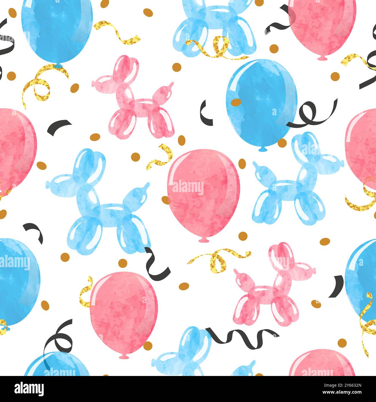 Motif sans couture de ballons aquarelle bleu et rose. Illustration de partie de douche de bébé de vecteur. Fond de célébration Illustration de Vecteur