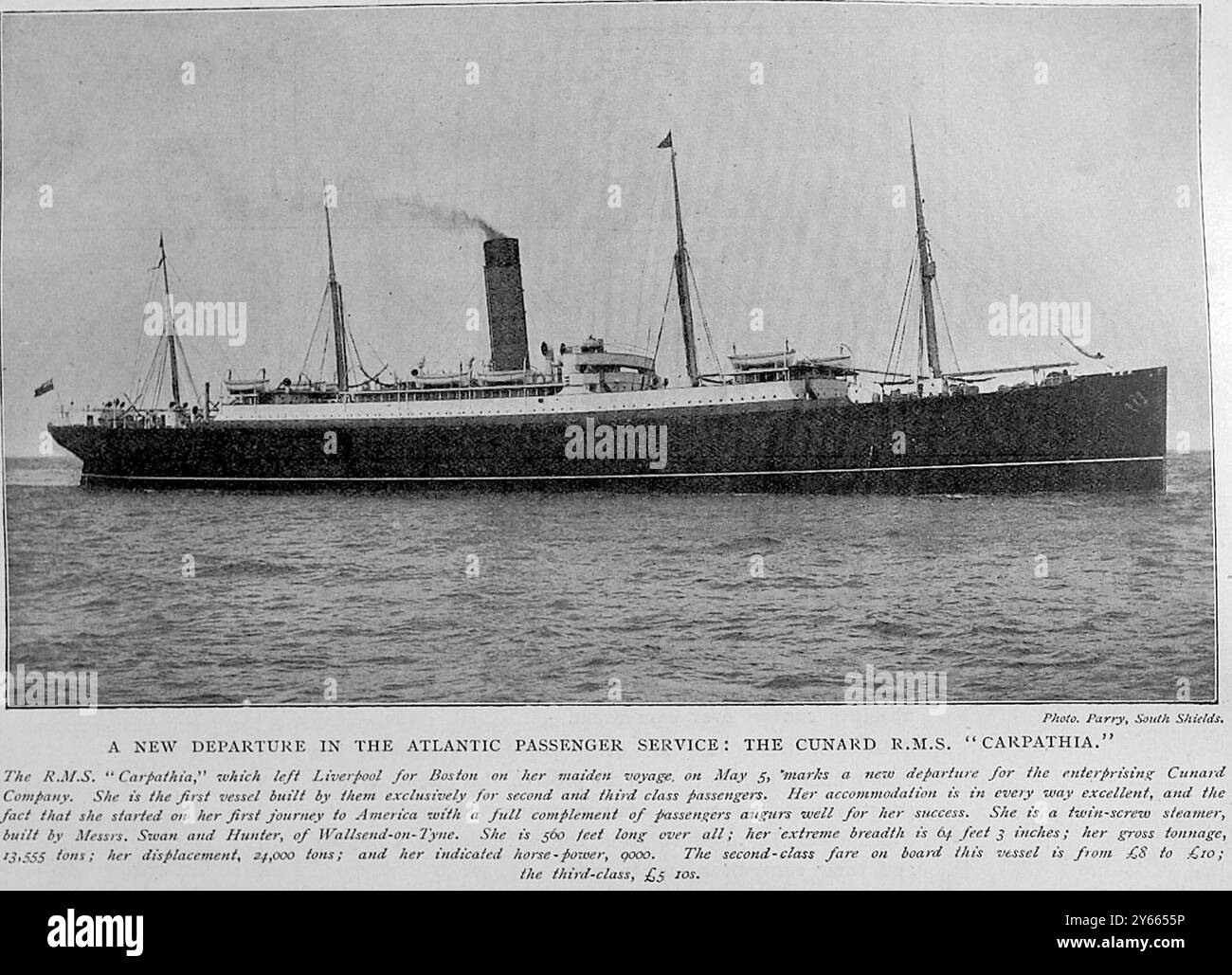 RMS Carpathia lors de son voyage inaugural 1903 - il est devenu célèbre en devenant le premier navire sur les lieux de la catastrophe du Titanic en 1912 Banque D'Images
