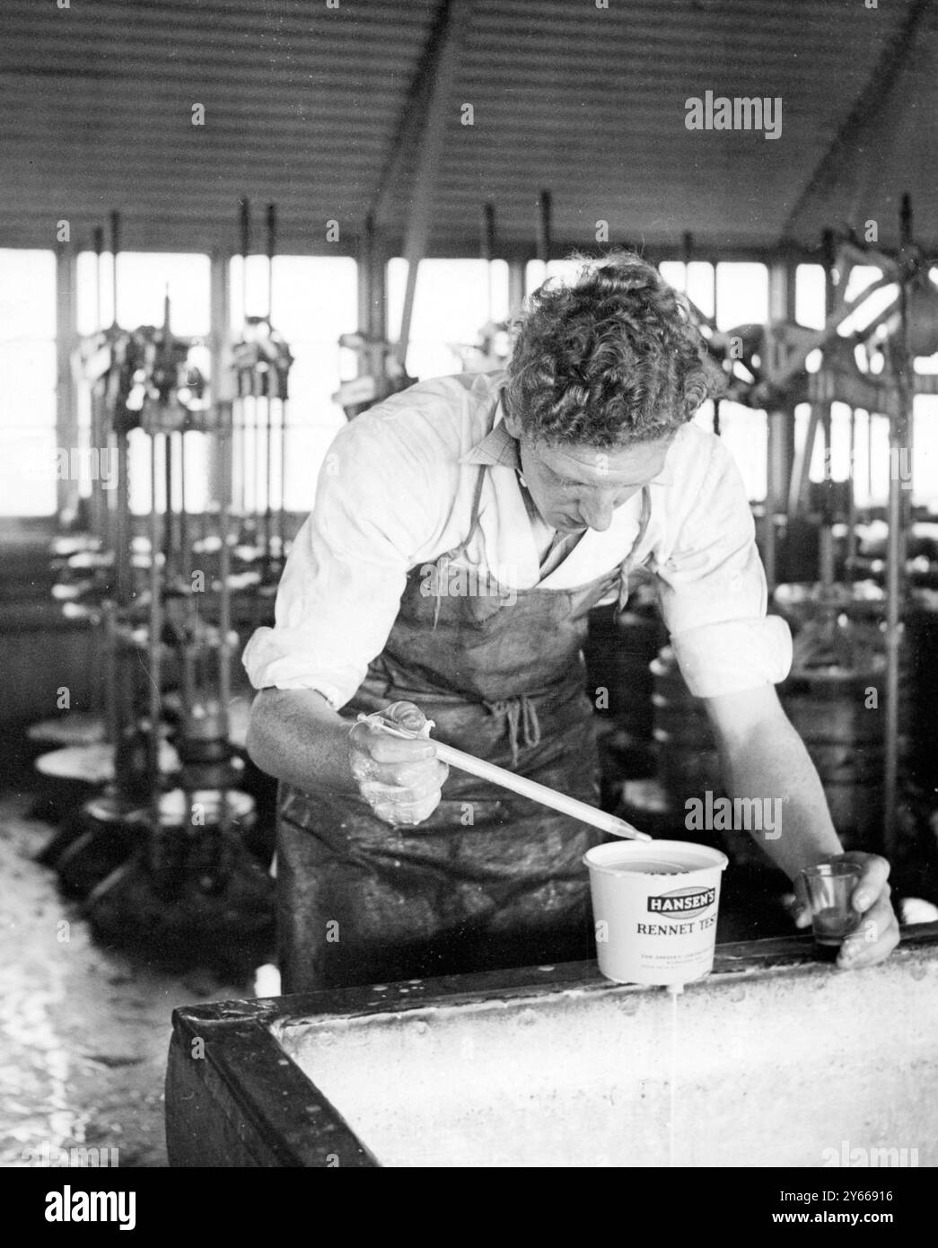 Avec l'exode de milliers de militaires des îles Orcades, les habitants qui cultivent ont été confrontés à la perspective d'avoir plusieurs milliers de litres de lait sur les mains , et nulle part où l'envoyer . Le ministère de l'alimentation vient donc de reprendre l'ancien quartier général des opérations de la RAF à Kirkwell , et il a été transformé en fromagerie . Bien que cette entreprise soit moins rentable que la vente de lait liquide, elle économise de la nourriture , et il n'y a pas de proposition pratique pour acheminer du lait liquide vers les villes continentales d'Écosse , à moins que le transport aérien ne devienne moins cher . Leur dail Banque D'Images