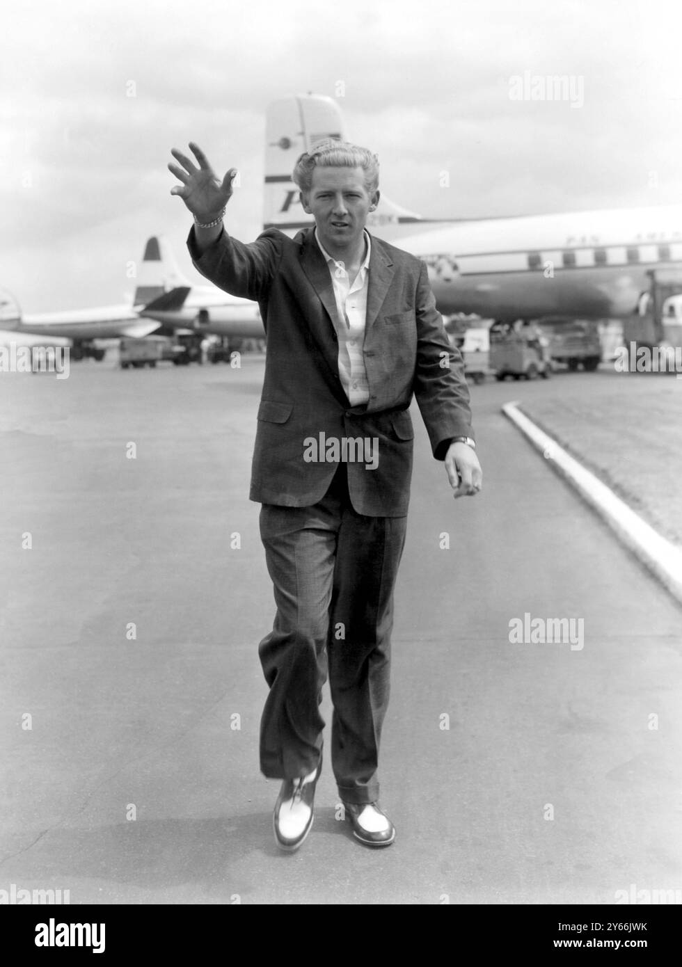 Jerry Lee Lewis Aéroport de Londres - 22 mai 1958 Banque D'Images