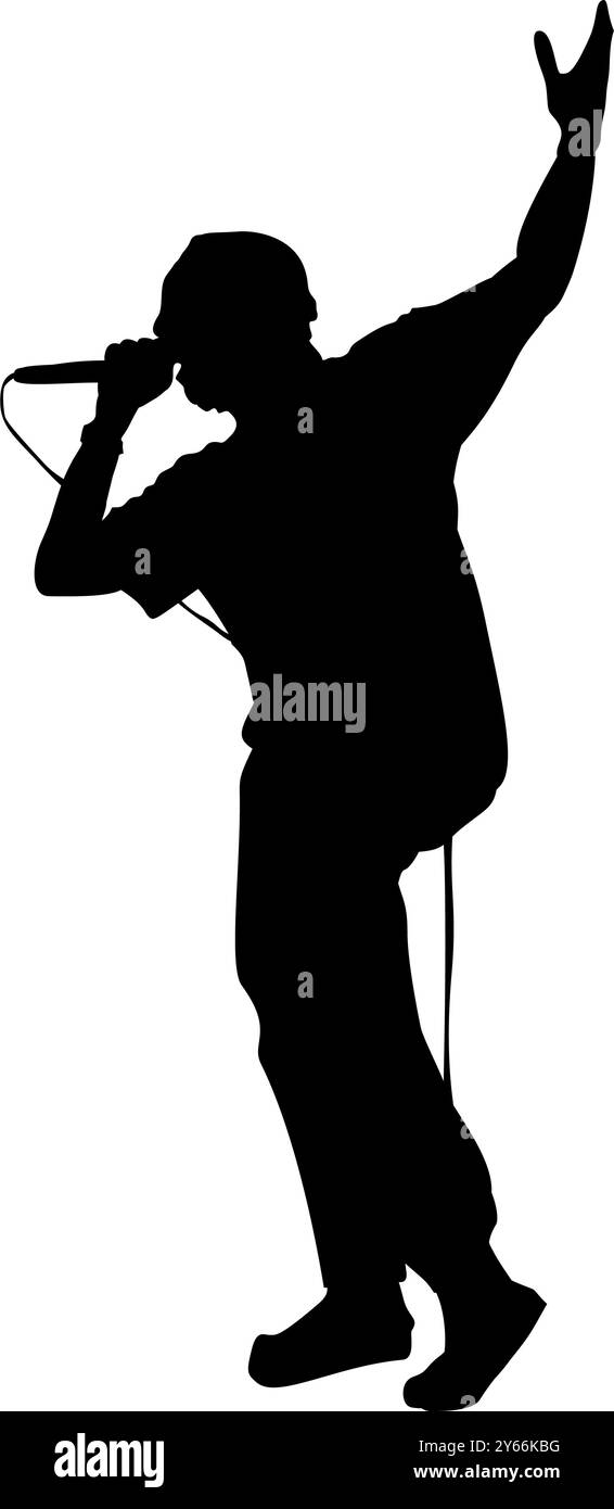 Silhouette de chanteur masculin sur fond blanc. Parfait pour les autocollants, icônes, tatouages, logos Illustration de Vecteur