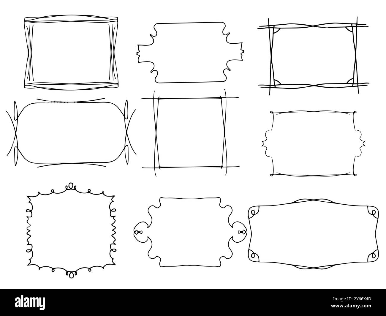 Cercles grunge dessinés à la main, formes ovales, carrées, rectangulaires. Contours d'araignée avec texture crayon ou crayon. Griffonner des éléments pour les messages, les notes Illustration de Vecteur