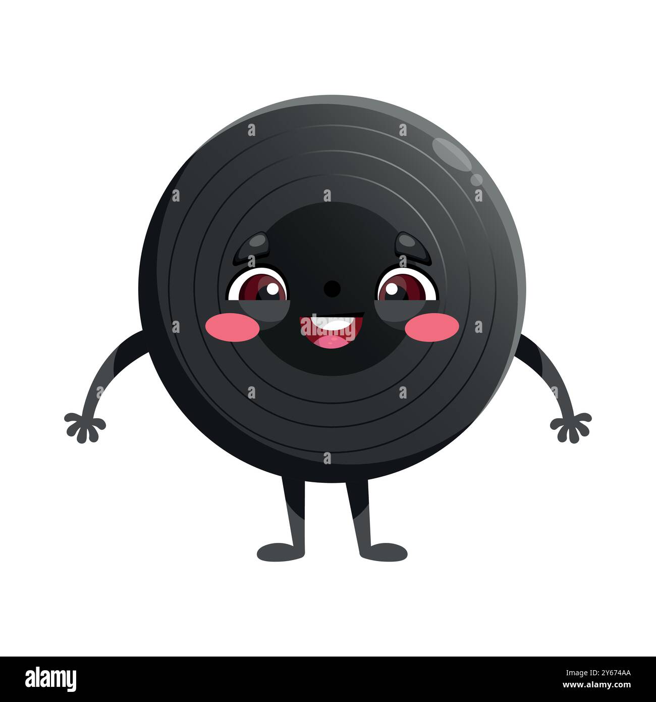 Personnage de disque vinyle de dessin animé mignon. Disque vinyle, gramophone record mascotte personnage dans un style enfantin. Illustration vectorielle Illustration de Vecteur