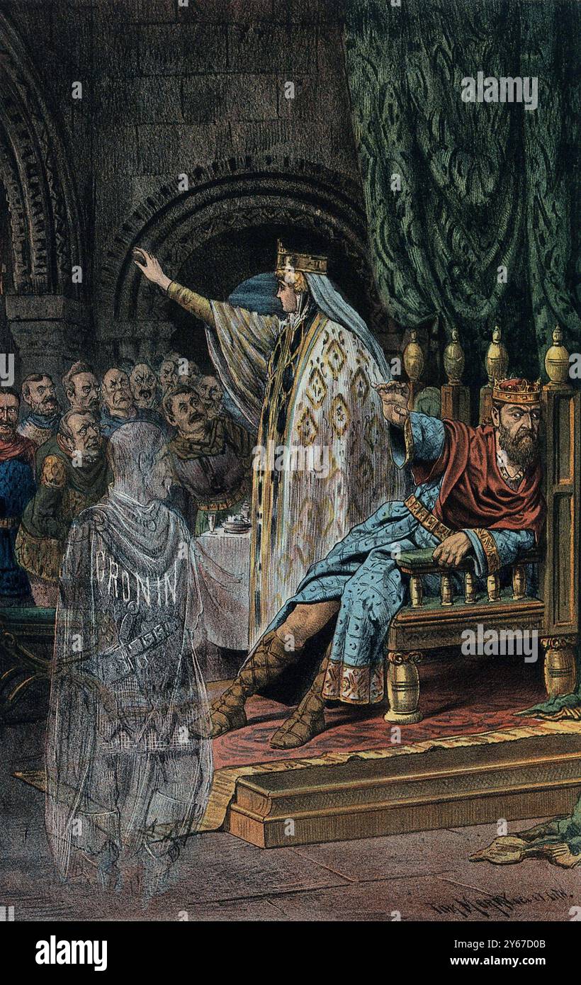 C.S. Parnell joue Macbeth aux côtés de Dr Cronin dans le rôle du fantôme de Banquo dans une production théâtrale à partir du 29 juin 1889 Banque D'Images