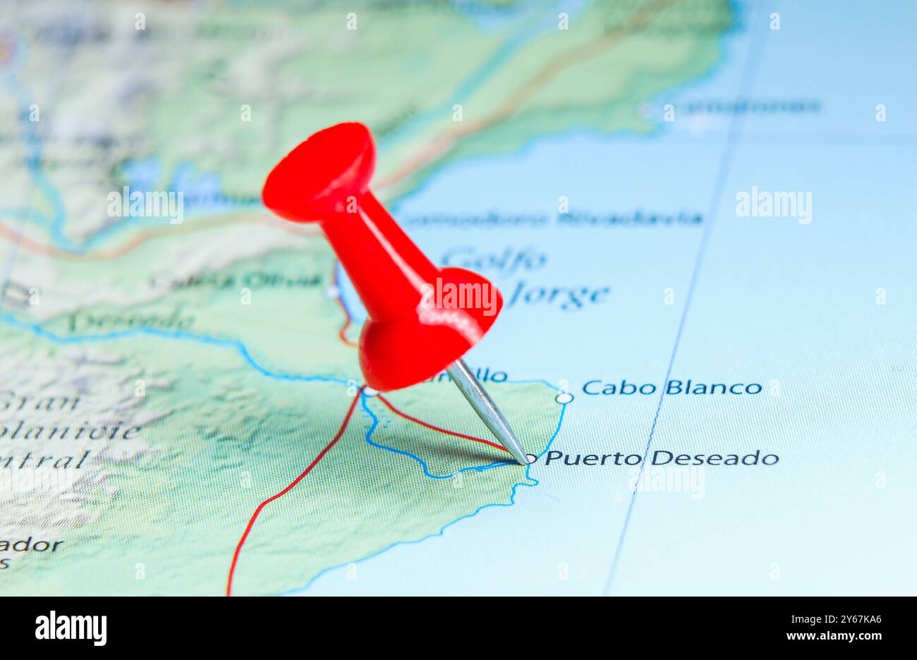 Puerto Deseado, Argentine pin sur la carte Banque D'Images