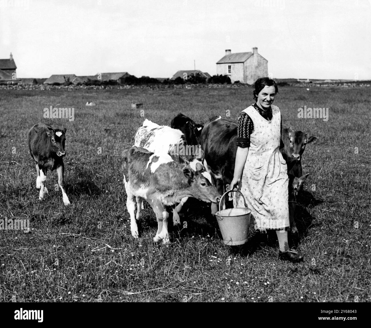 Travailler sur une petite ferme de campagne entre les guerres Banque D'Images