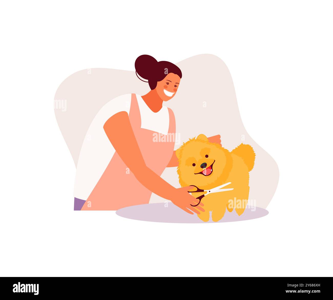 Salon de toilettage. Girl toiletteur coupe une illustration vectorielle de chien Illustration de Vecteur