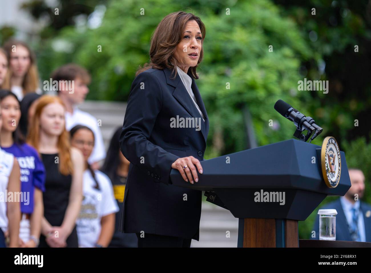 WASHINGTON DC, États-Unis - 22 juillet 2024 - le vice-président américain Kamala Harris prononce une allocution lors d'un événement de la Journée sportive de la NCAA à la Maison Blanche, le lundi 22 juillet 2024 à Banque D'Images
