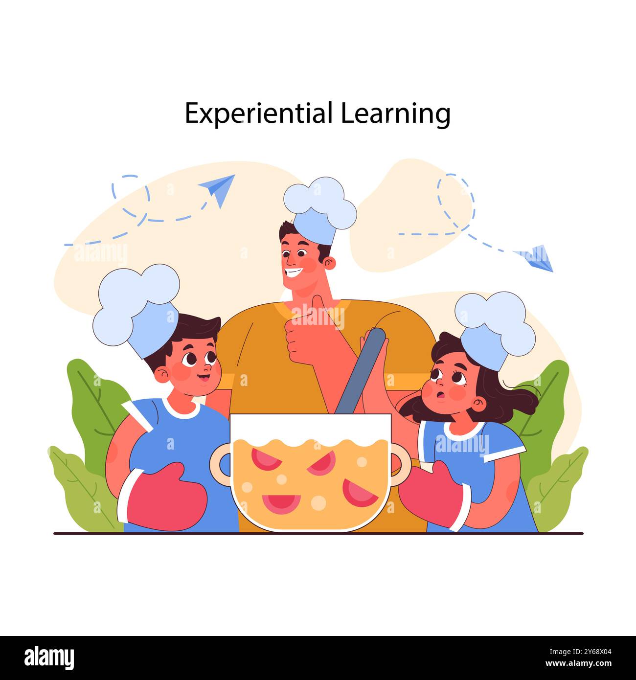 Pédagogie. Apprentissage expérientiel, méthode d'éducation et d'éducation des enfants. Les enfants de l'école primaire acquièrent des connaissances et des compétences par leur propre expérience. Illustration vectorielle plate Illustration de Vecteur