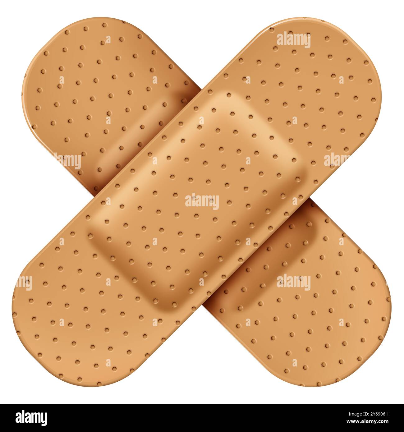 Bandage adhésif Cross comme bandages en forme de X comme pansement médical de premiers soins représentant la protection et le traitement médicamenteux et la cicatrisation pour fixer un WO Banque D'Images