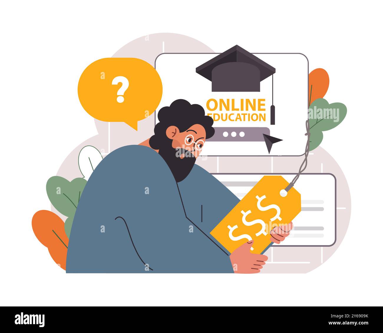 Dette étudiante. Jeune personnage diplômé avec une crise financière. Prêt à l'éducation expatrié. Problème de paiement après une graduation. Illustration vectorielle plate Illustration de Vecteur