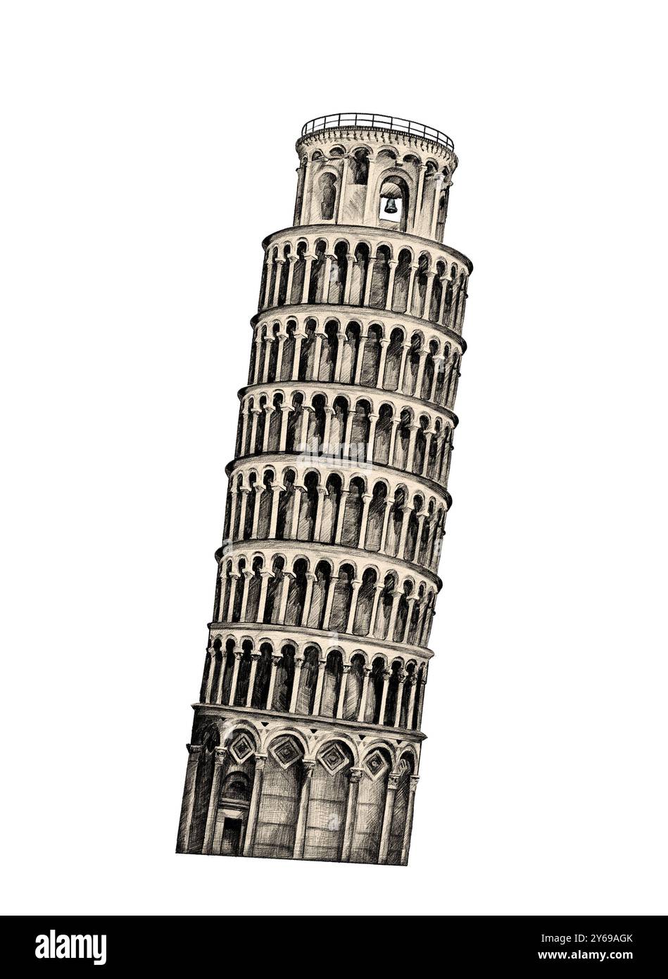 Illustration de la tour penchée de Pise sur fond blanc Banque D'Images