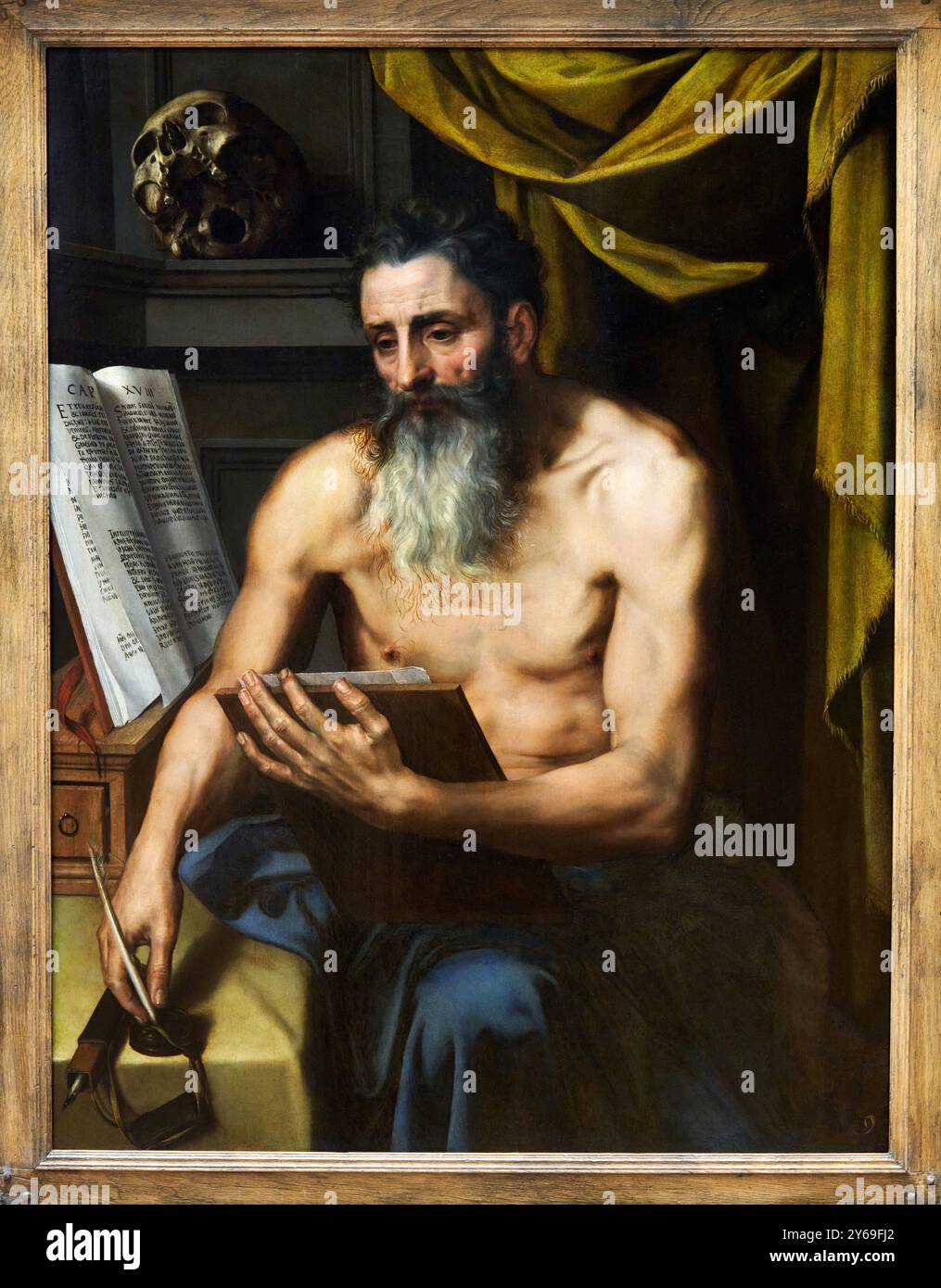 Saint Jérôme méditant sur la Bible, huile sur panneau, vers 1565-1570, CLÉ Willem, Bréda (pays-Bas), vers 1515 - Anvers (Belgique), 1568, Musée du Louvre, Paris, France. Banque D'Images