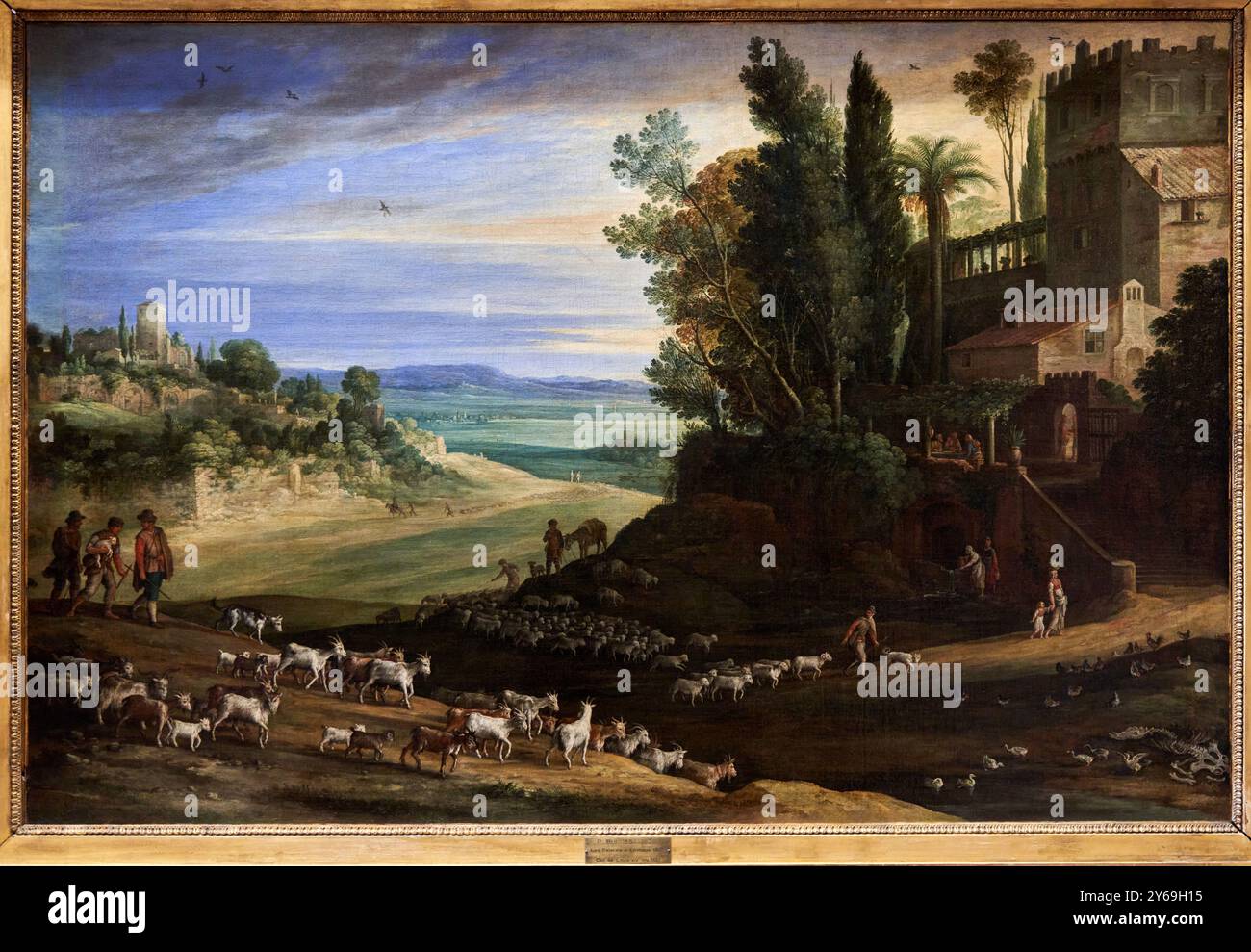 Paysage dans la campagne romaine avec les pèlerins d'Emmaus, 1617, Paul BRIL, Anvers (Belgique), 1554 - Rome (Italie), 1626, Musée du Louvre, Paris, France. Banque D'Images