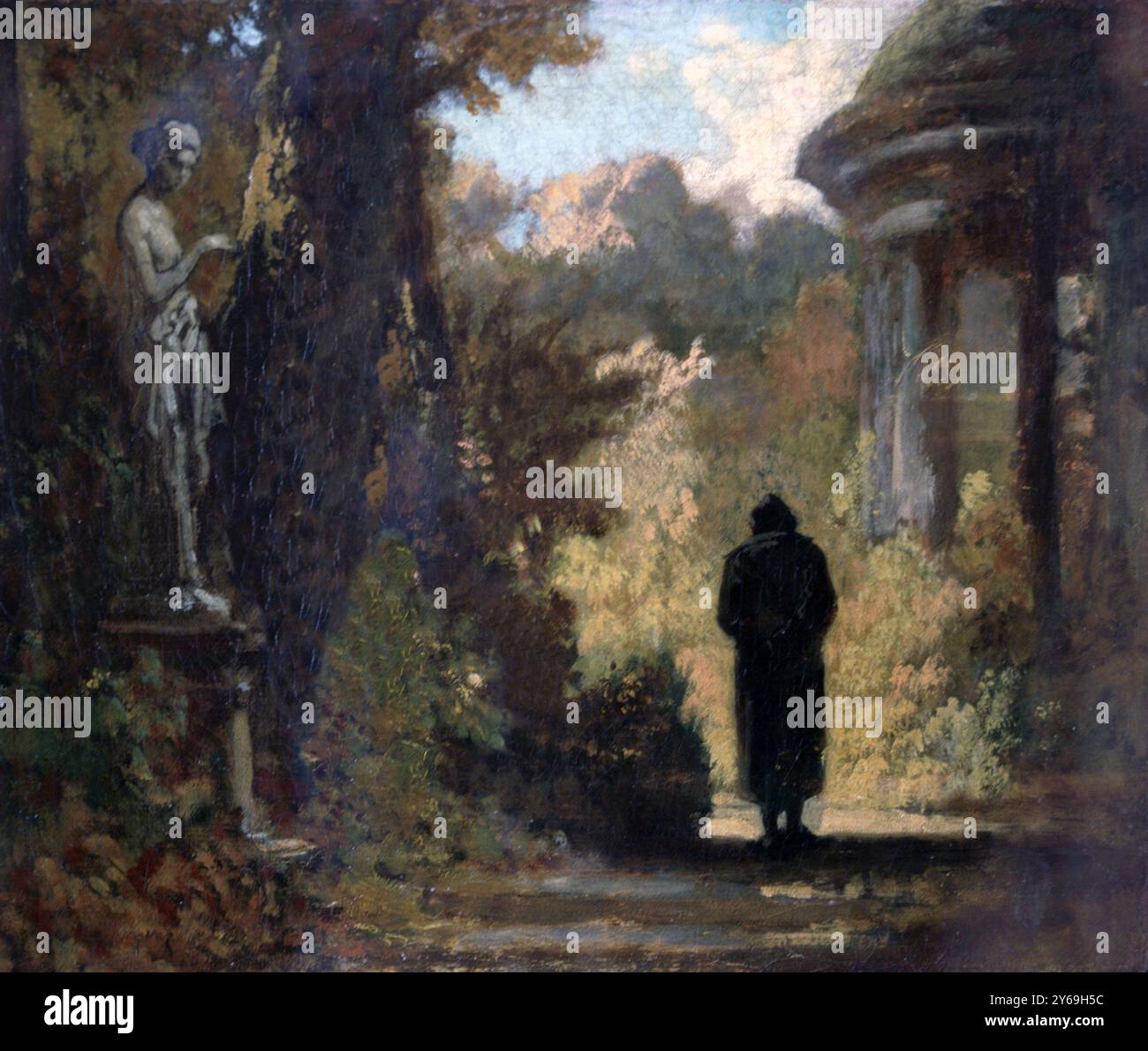 SPITZWEG, CARL. PINTOR ALEMAN. 1808 - 1885. EL FILOSOFO EN EL PARQUE, OLEO SOBRE LIENZO. MUSEO DE WUPPERTAL . ALEMANIA. Banque D'Images