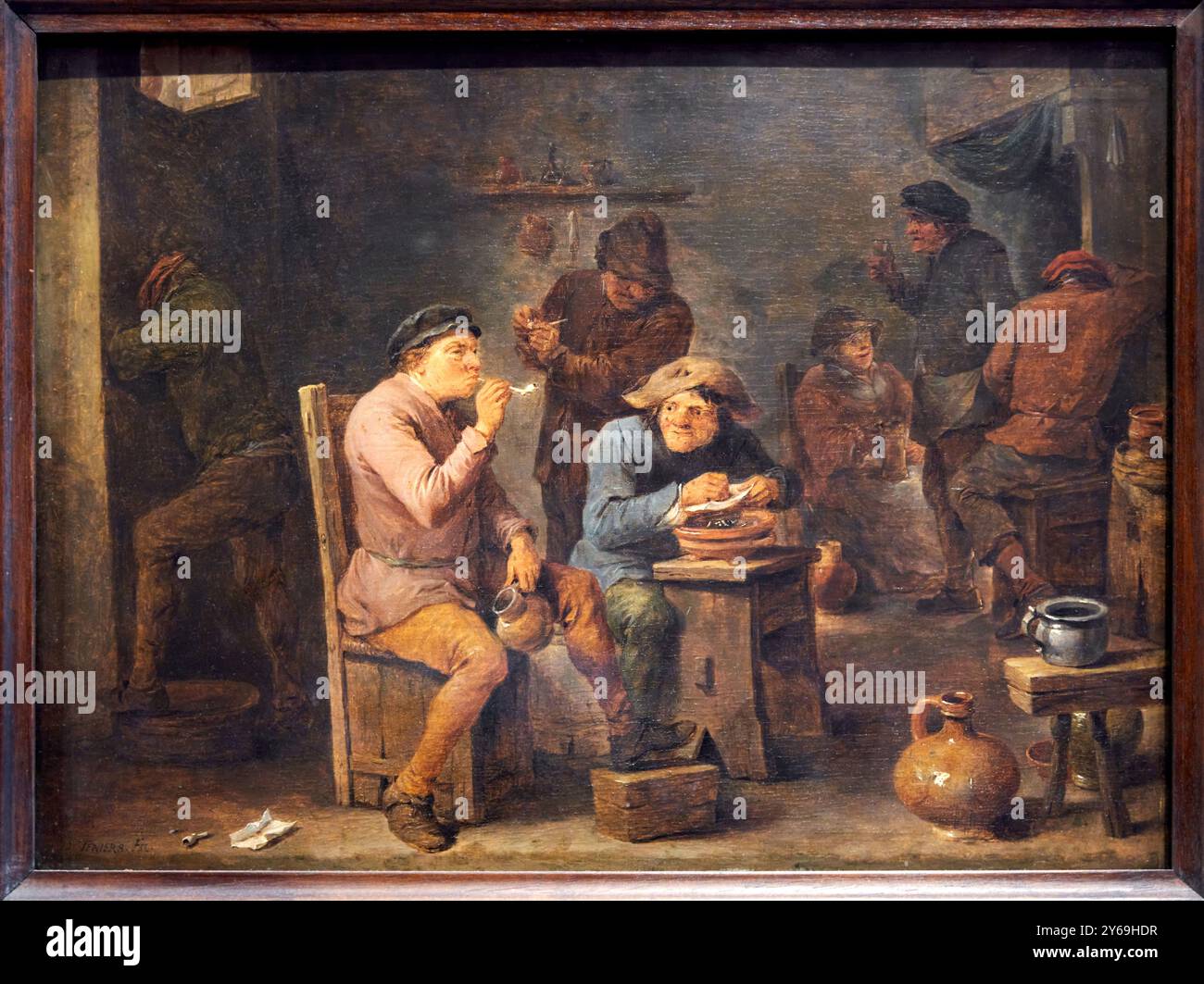 Intérieur d'une taverne avec fumeurs, huile sur panneau, vers 1640, David TENIERS II, dit le jeune, Anvers (Belgique), 1610 - Bruxelles (Belgique), 1690, Musée du Louvre, Paris, France. Banque D'Images
