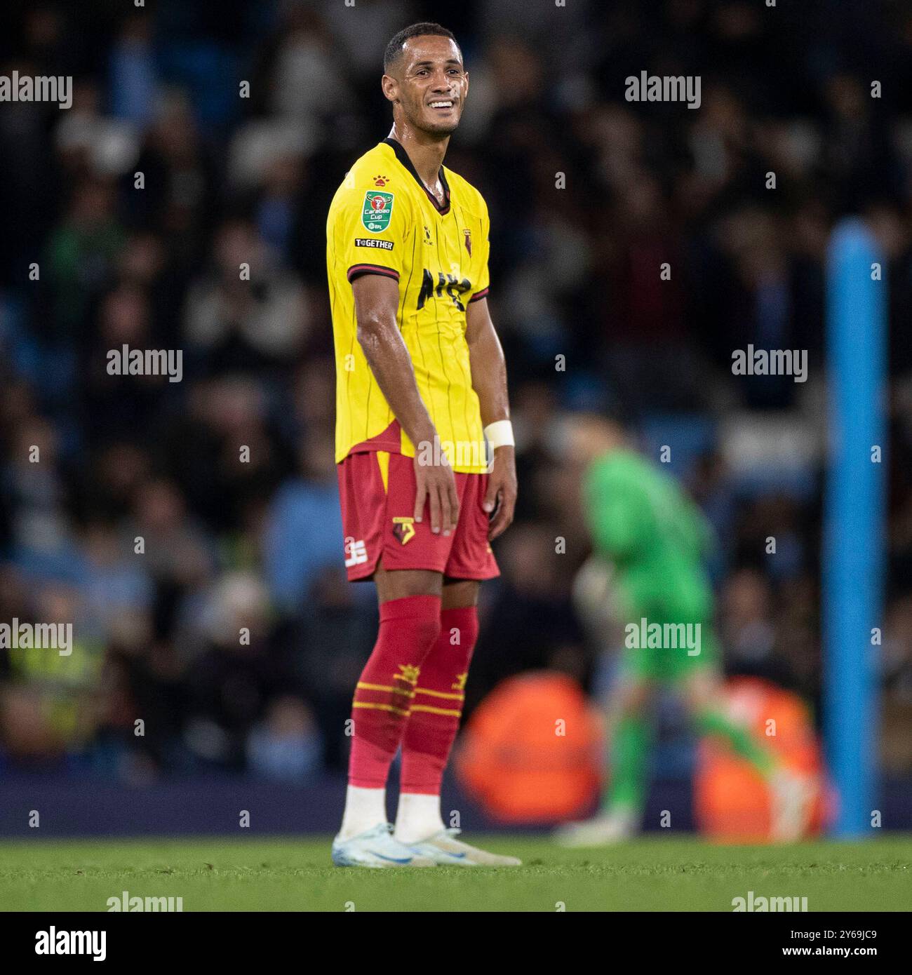 Manchester le mardi 24 septembre 2024. Tom Ince #7 du Watford FC à temps plein lors du match de troisième tour de la Carabao Cup entre Manchester City et Watford au stade Etihad de Manchester le mardi 24 septembre 2024. (Photo : Mike Morese | mi News) crédit : MI News & Sport /Alamy Live News Banque D'Images