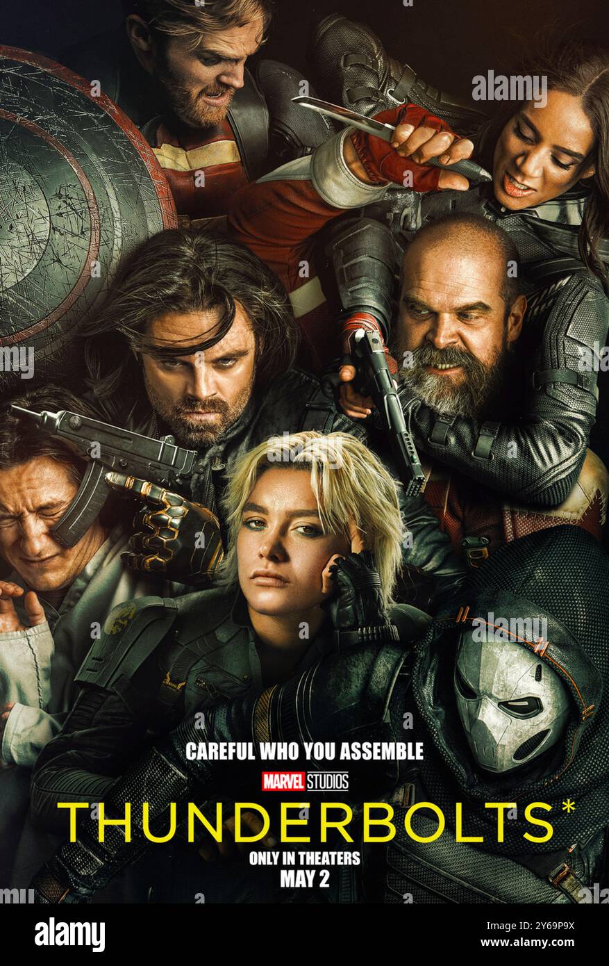 Thunderbolt (2025) réalisé par Jake Schreier et mettant en vedette Florence Pugh, Sebastian Stan et David Harbour. Un groupe de super-vilains est recruté pour des missions gouvernementales. Affiche US Advance ***USAGE ÉDITORIAL SEULEMENT***. Crédit : BFA / Walt Disney Studios Banque D'Images