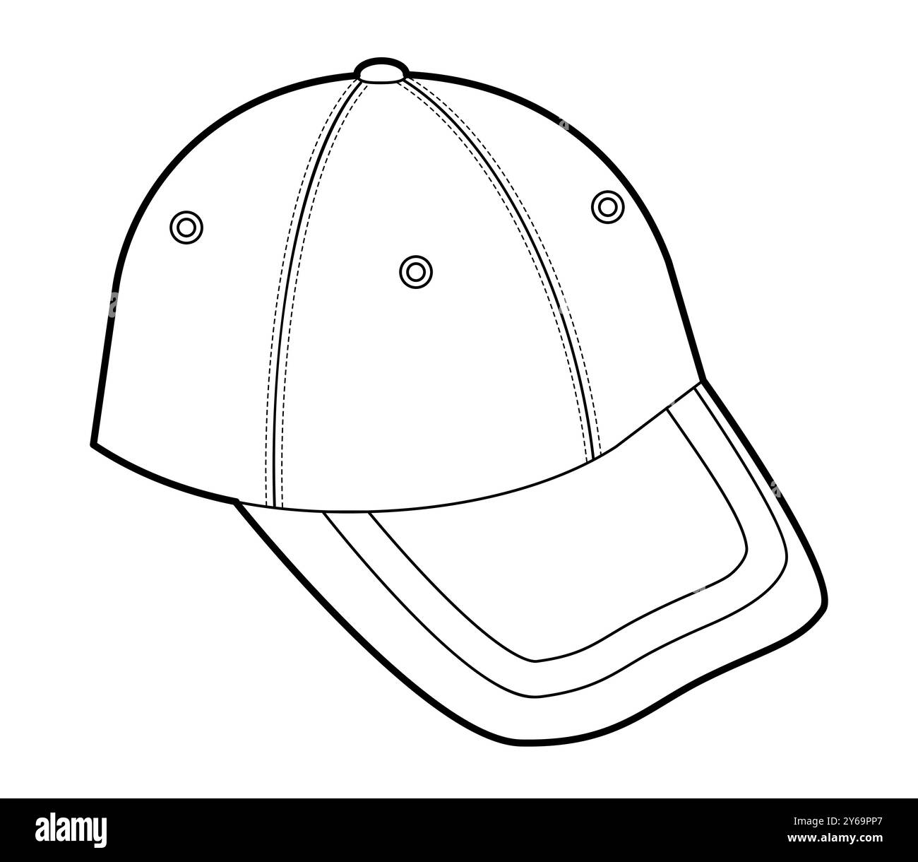 Casquette ajustée. Summer Head Fashion accessoire vêtements illustration technique. Casque vectoriel pour hommes, femmes, style unisexe, modèle plat CAD maquette contour d'esquisse isolé Illustration de Vecteur