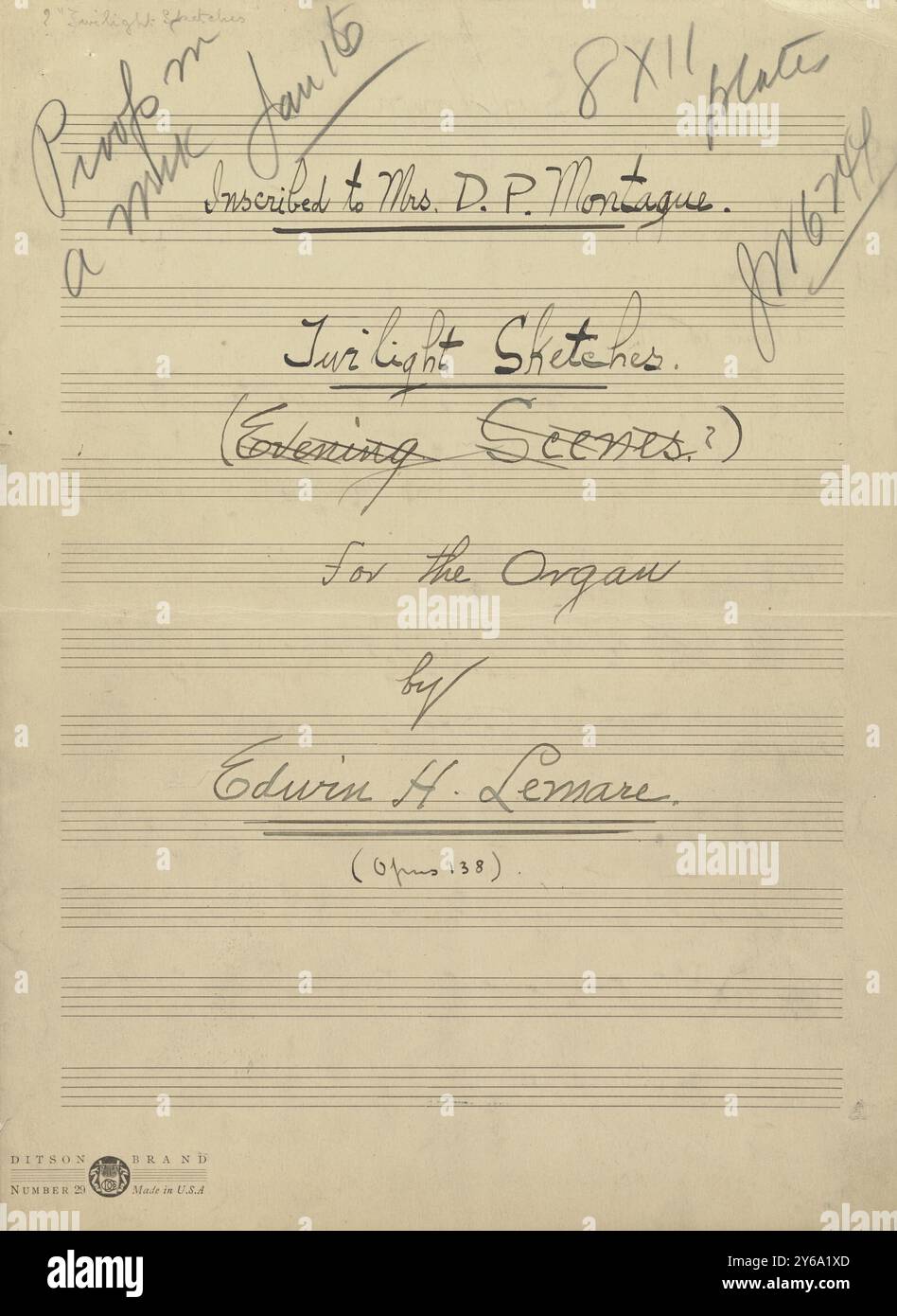 Musique 1800-1900, manuscrits de musique, Lemare, E. Twilight Sketches, Lemare, E., 1800 - 1900, Schmidt, Arthur Paul, édition musicale, musique populaire, écriture et édition, partitions, musique, États-Unis, XIXe siècle, musique, États-Unis, manuscrits, États-Unis, manuscrits Banque D'Images